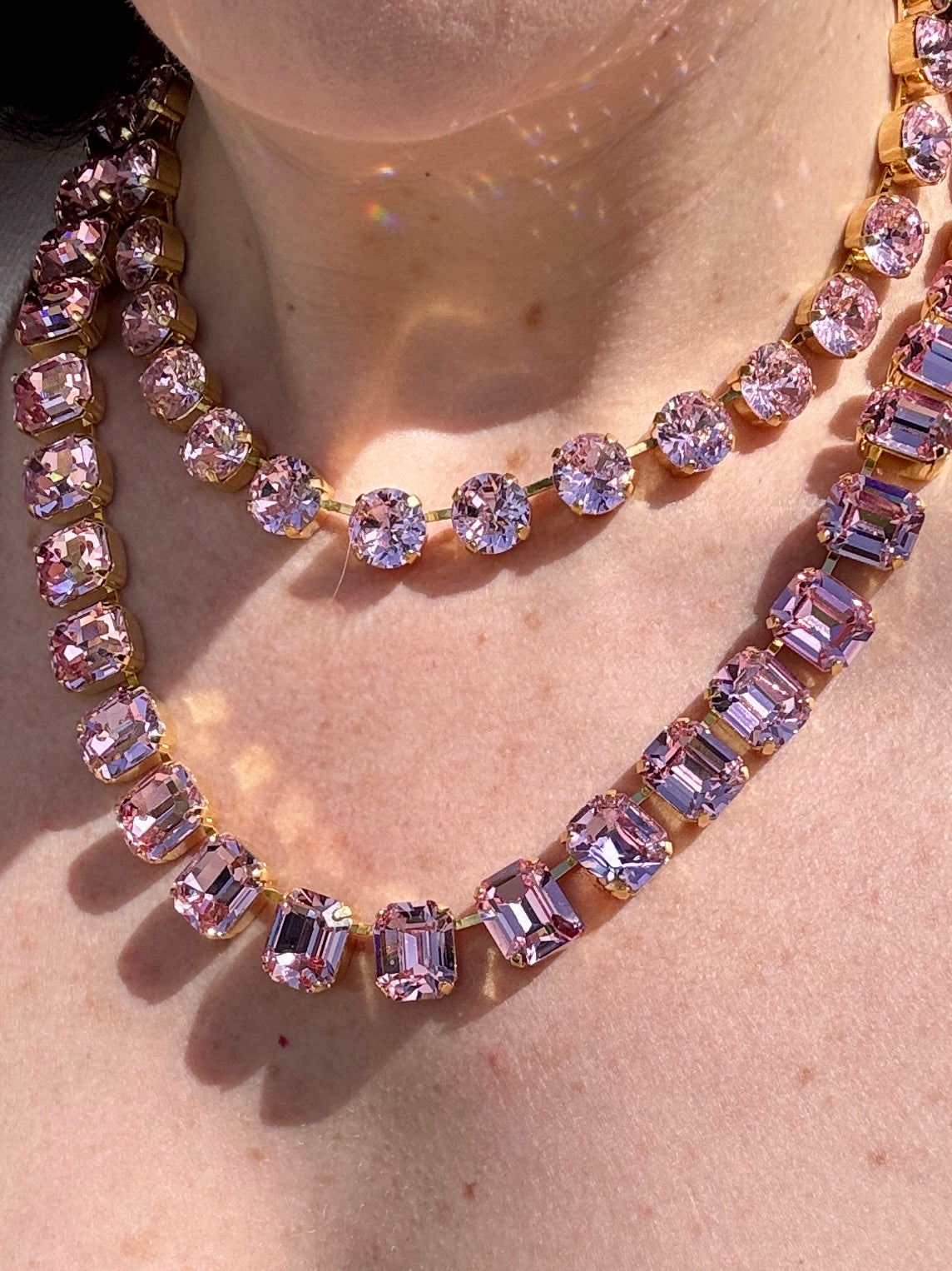 Light Pink Crystal Square Cut Necklace