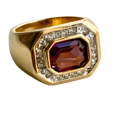 80s  Signet Style Purple Crystal Ring Size 6