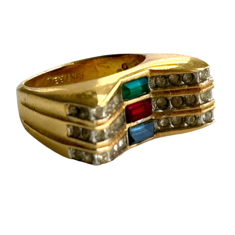 80s Mogul Crystal Gold Ring Size 5