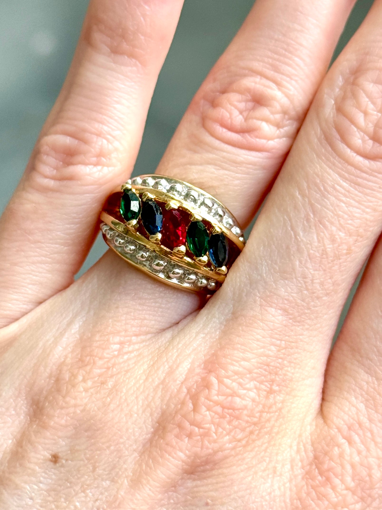 Multi-Colored Jewel Gold Ring Size 5