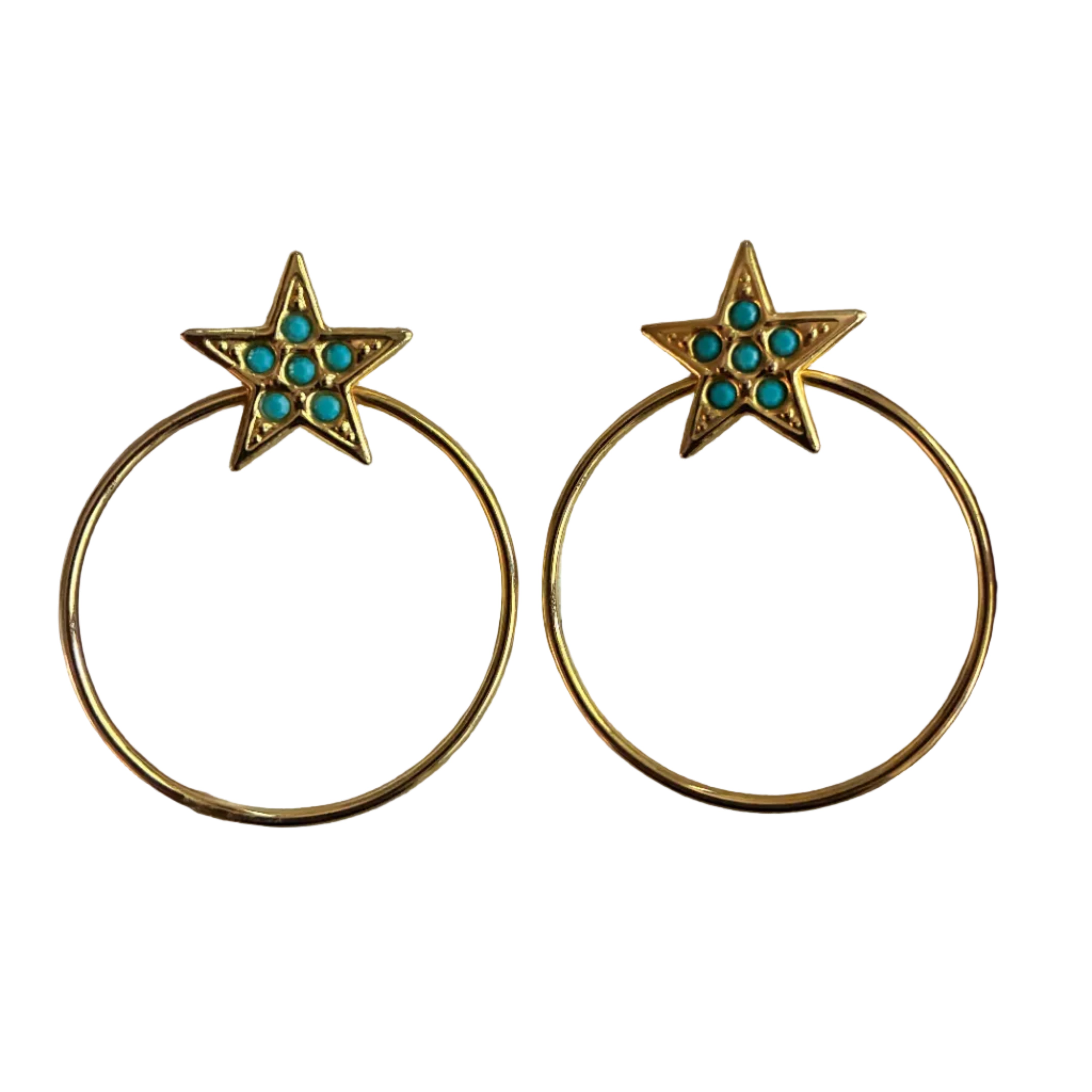 Vintage Italian Gold Hoops with Blue Stars Post Back