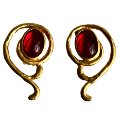 Designer Dauplaise Red Gold Swirl Earrings