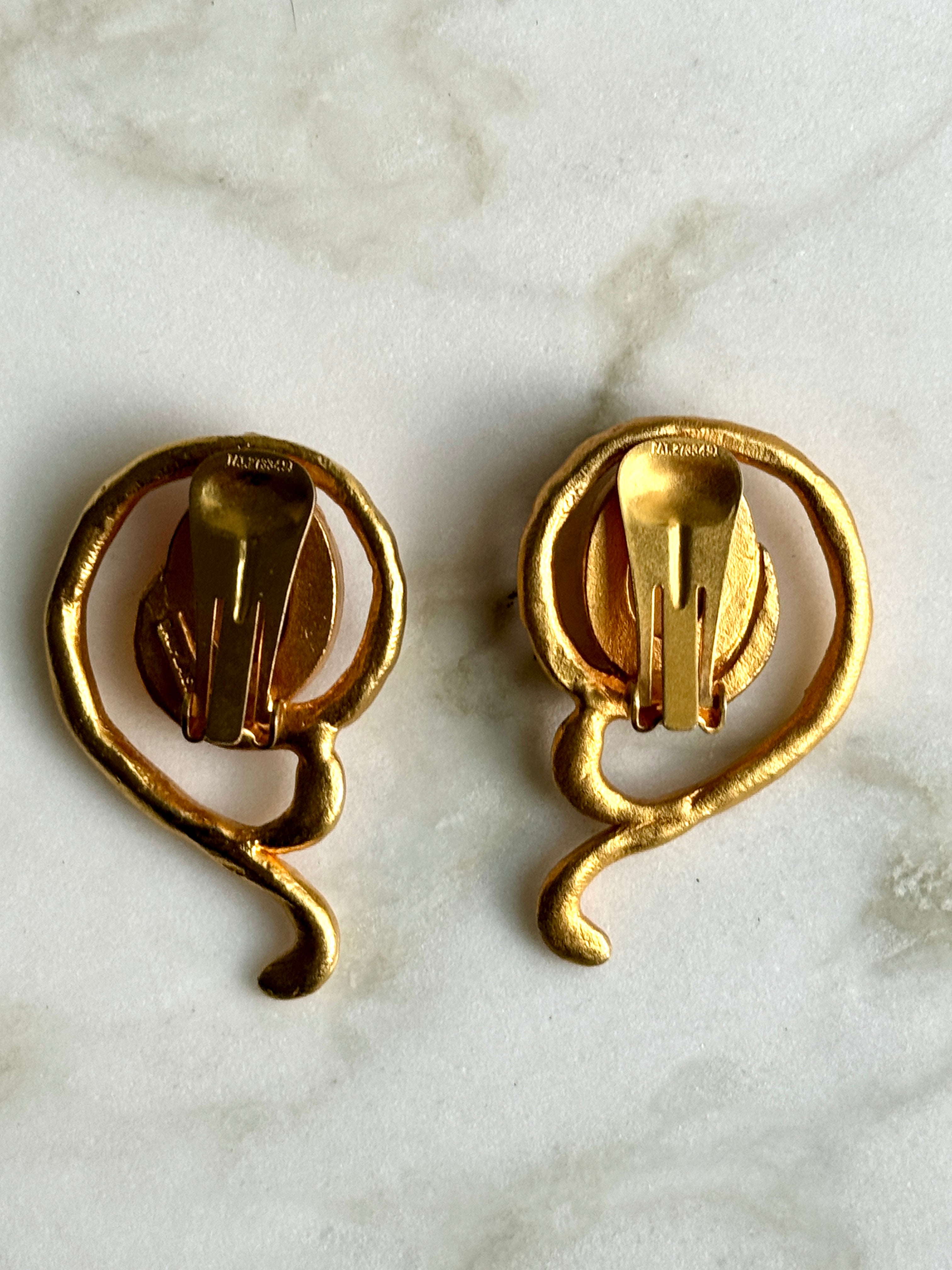 Designer Dauplaise Red Gold Swirl Earrings