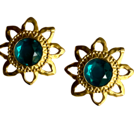 Huge 90s Green Jewel Sun Earrings