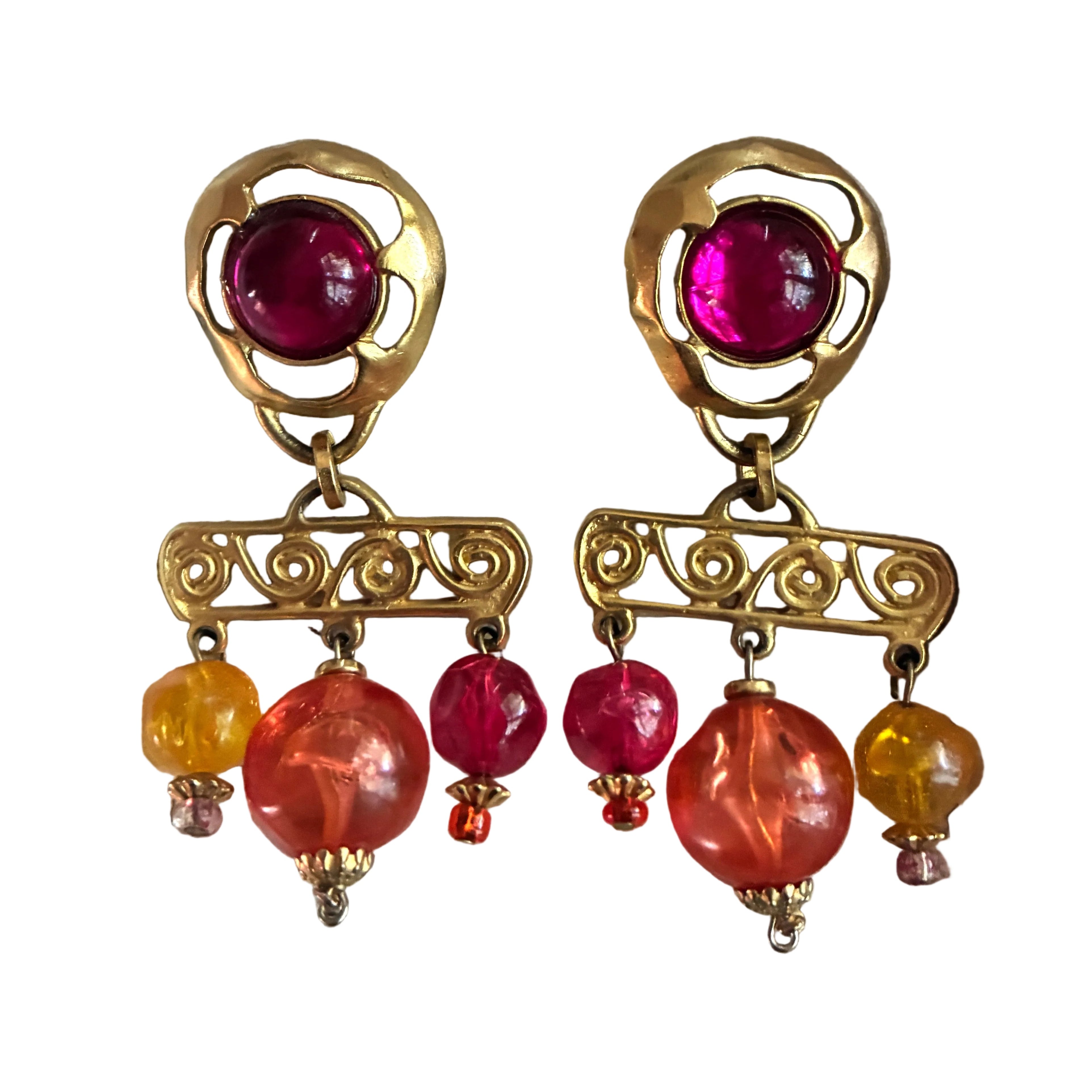 Vintage Robert Rose Candy Bead Statement Earrings