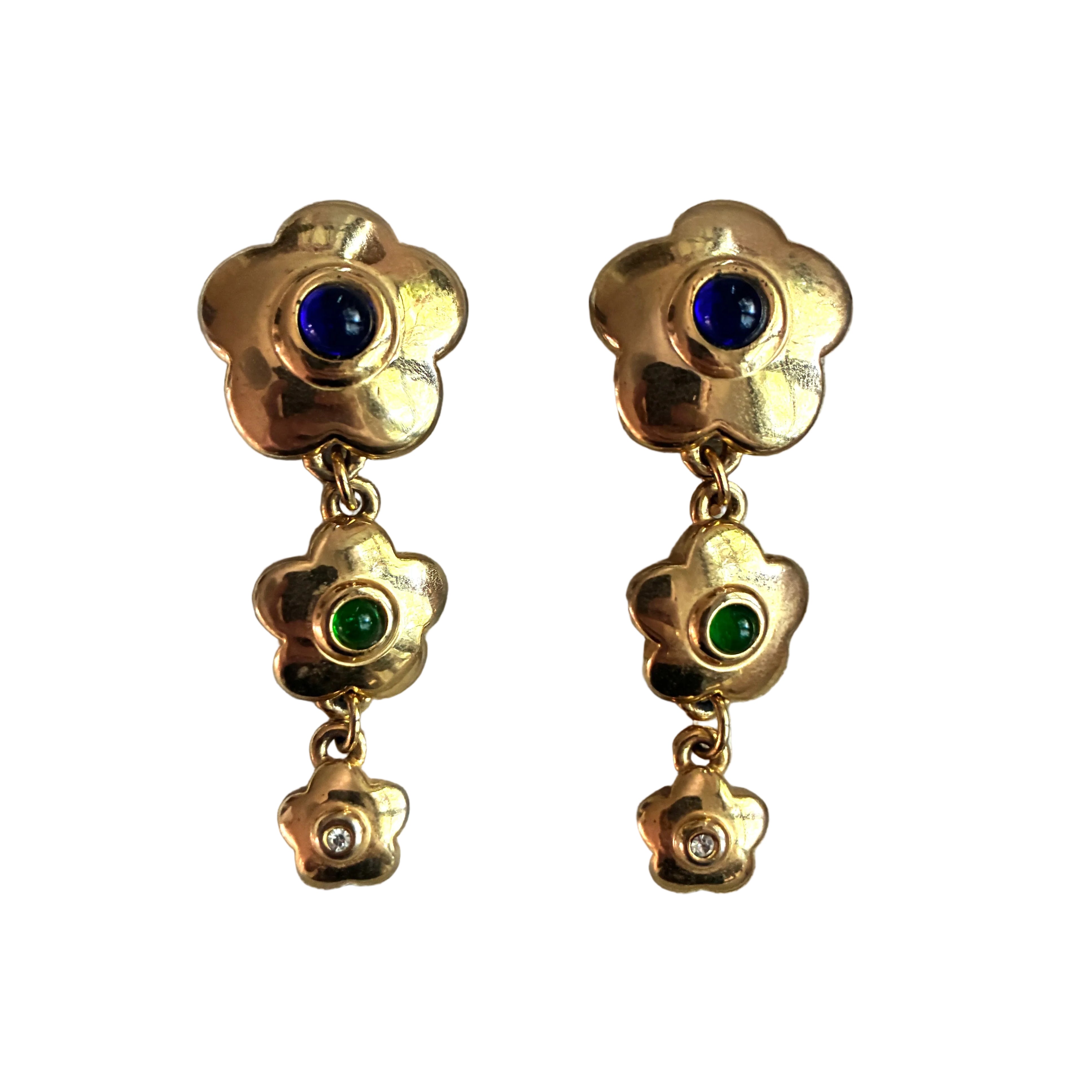 Vintage 90s Gold Flower Chain Dangle Earrings