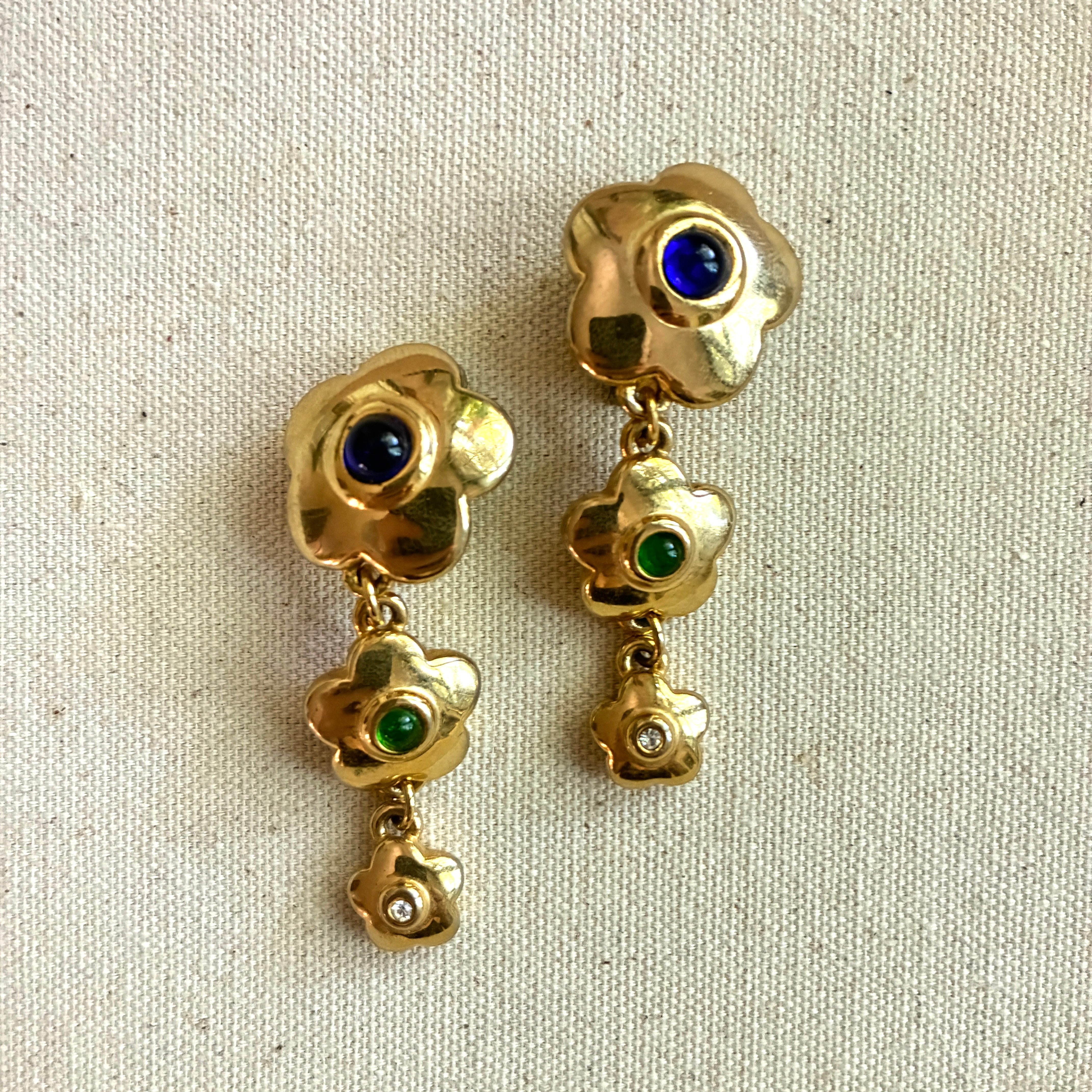 Vintage 90s Gold Flower Chain Dangle Earrings