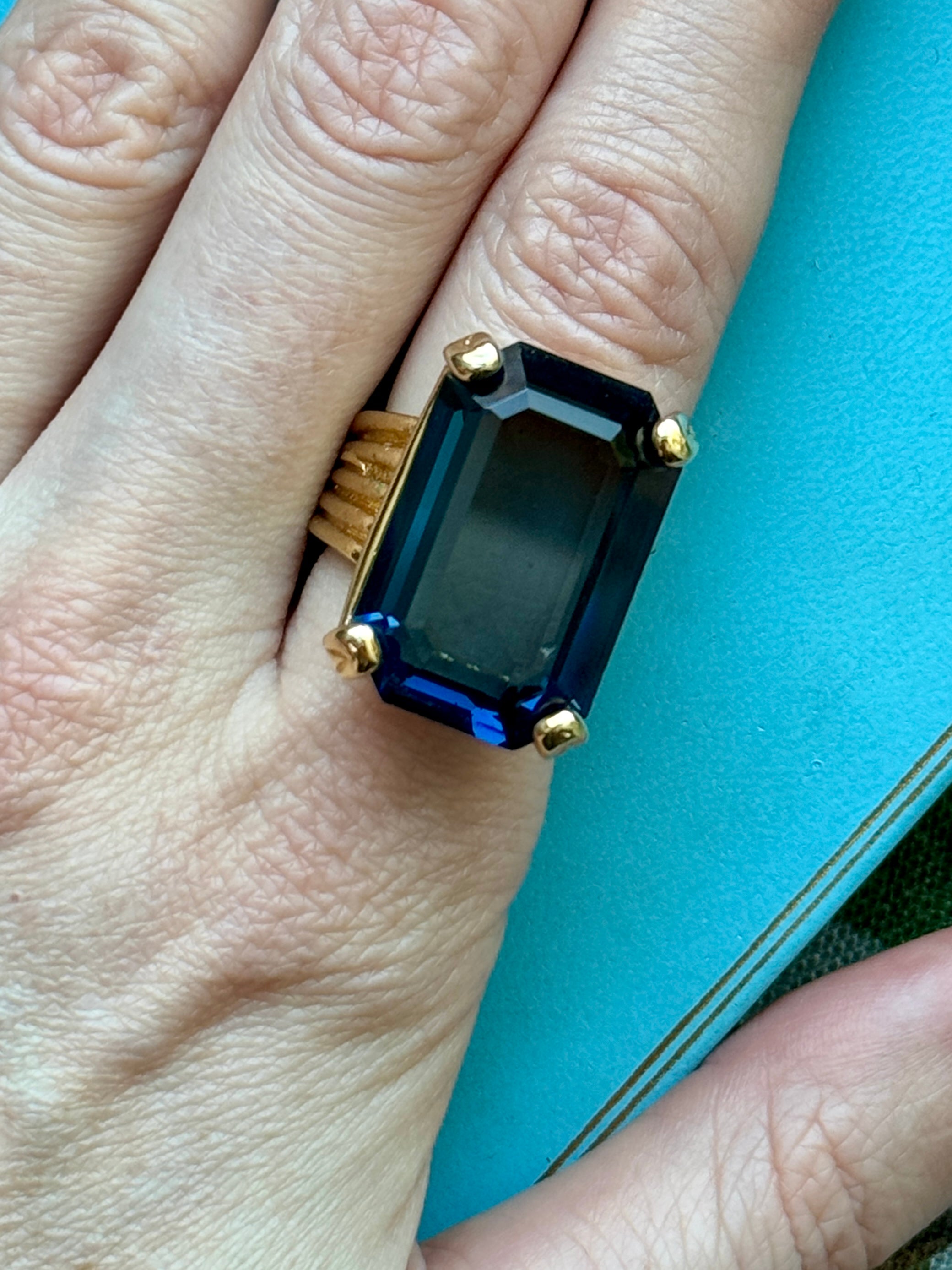 Huge Vintage Dark Blue Crystal Cocktail Ring Size 6.75