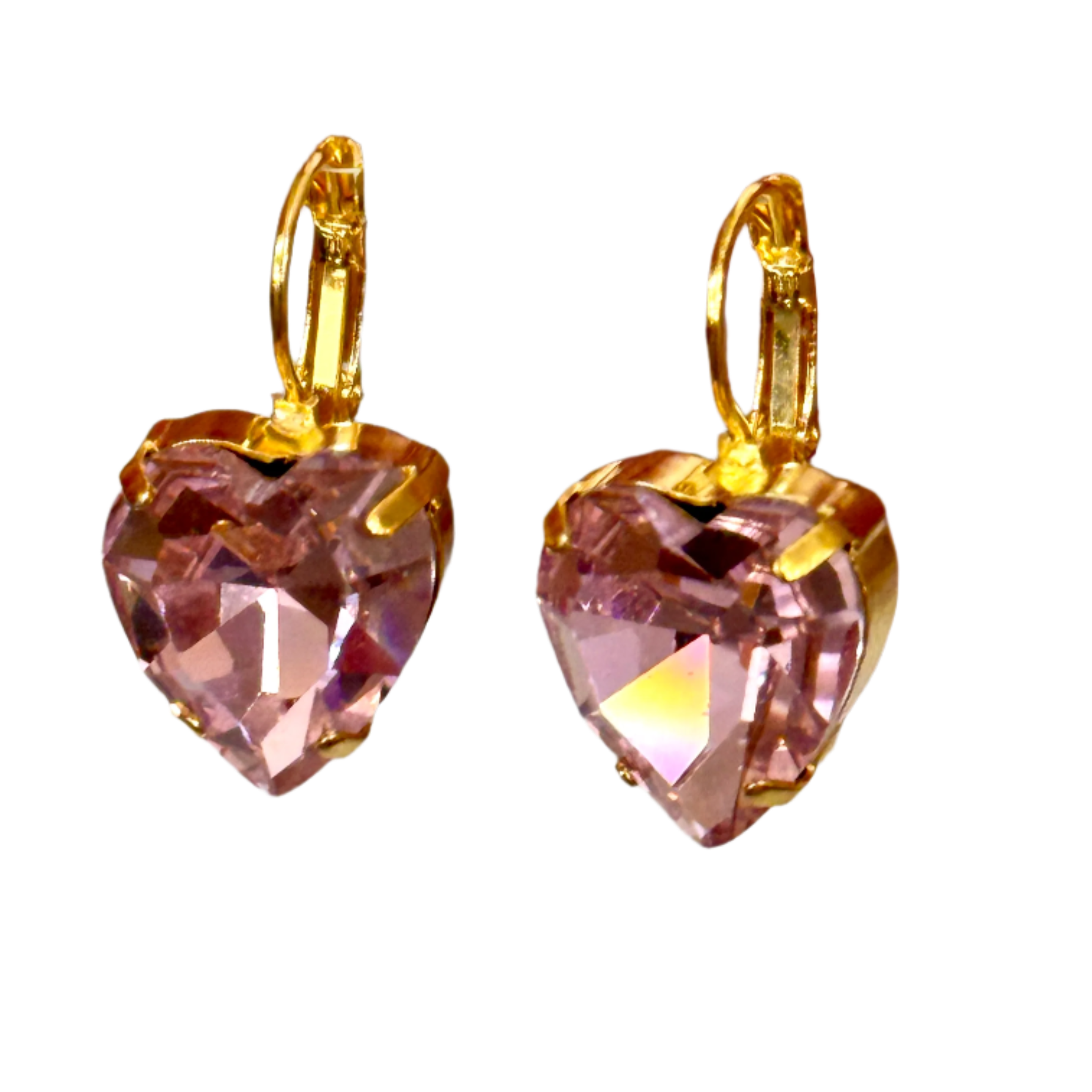 Small Pink Crystal Heart Post Back Earrings