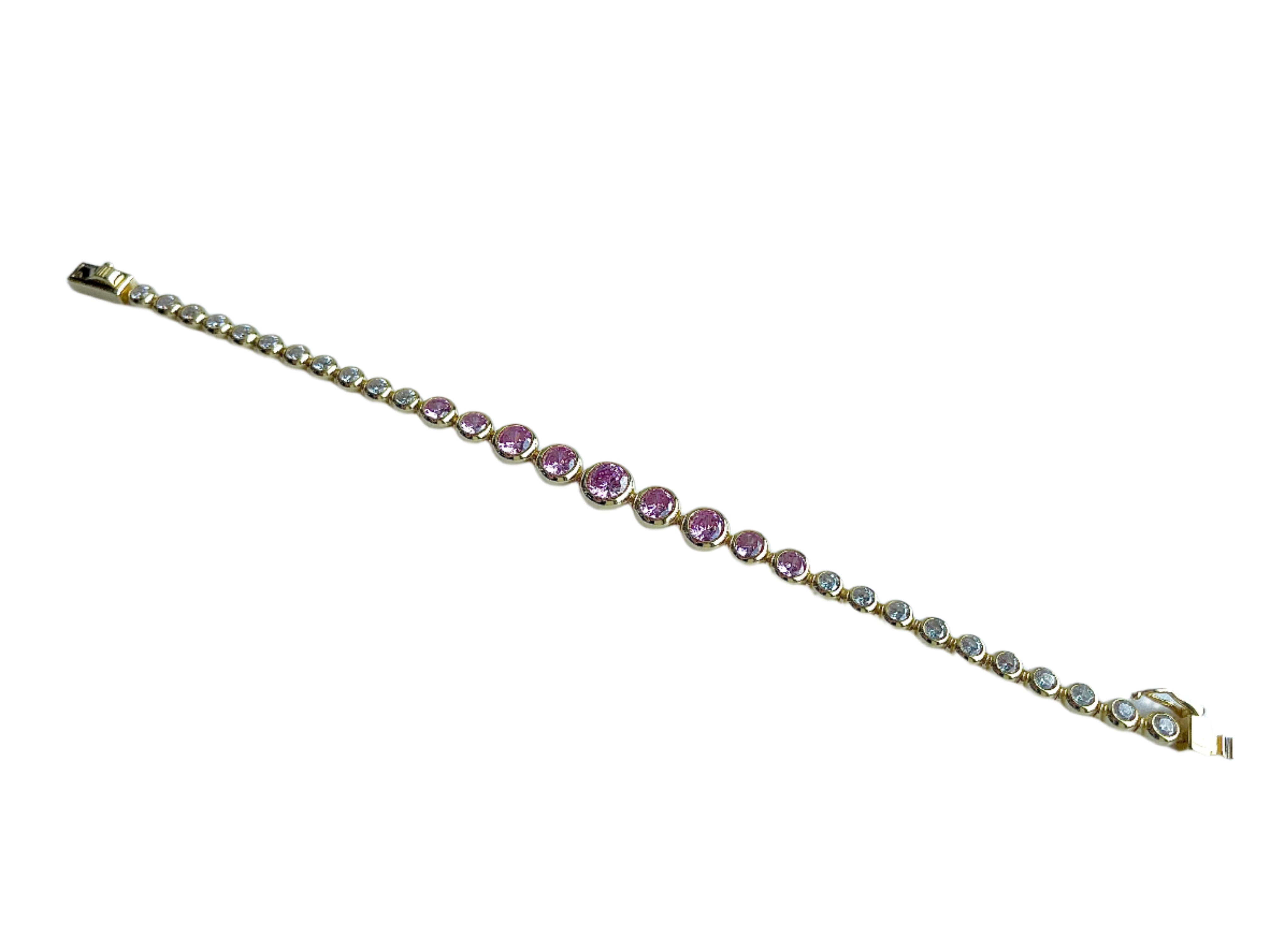 Pink and Diamond Crystal Round Bezel Tennis Bracelet