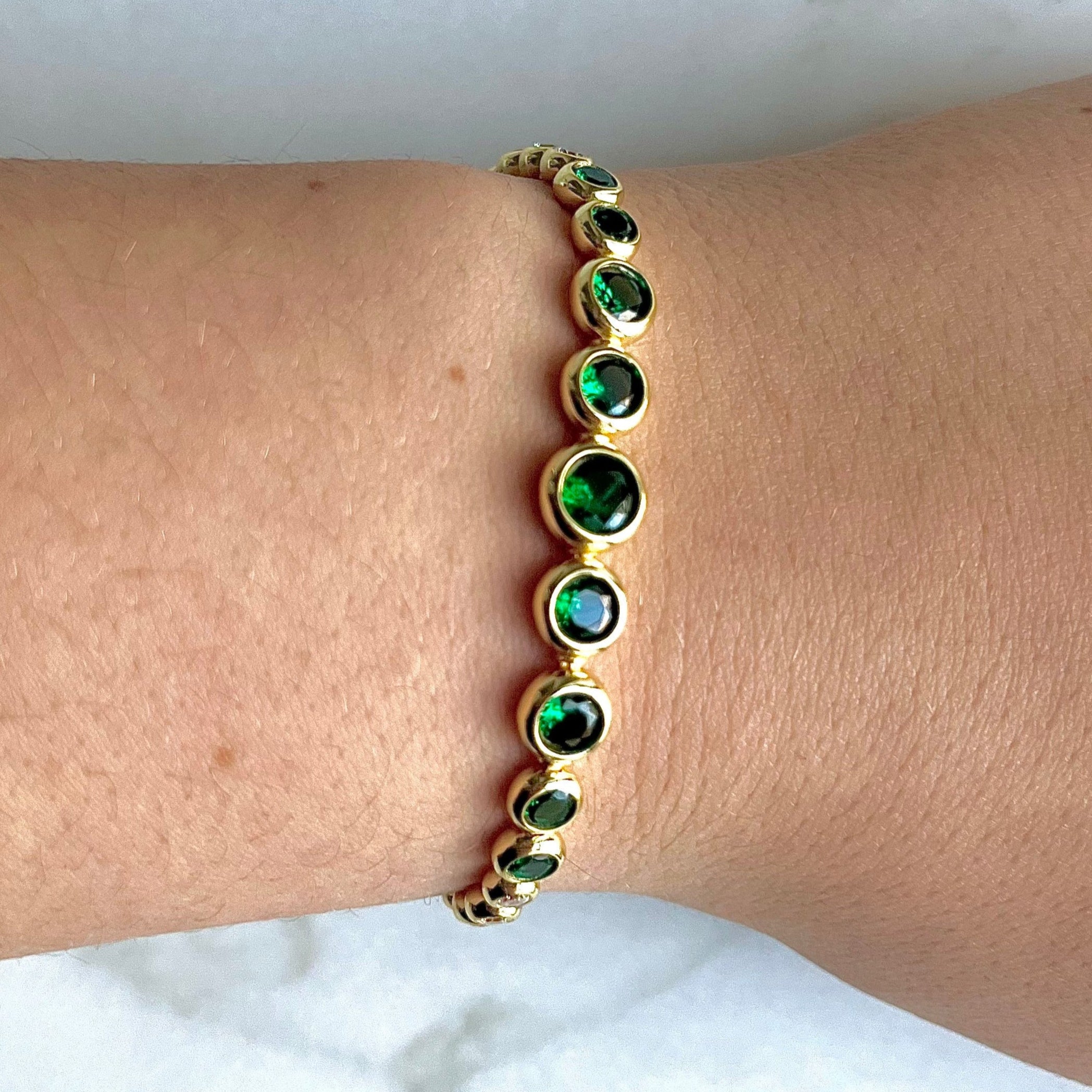 Green Crystal Bezel Tennis Bracelet