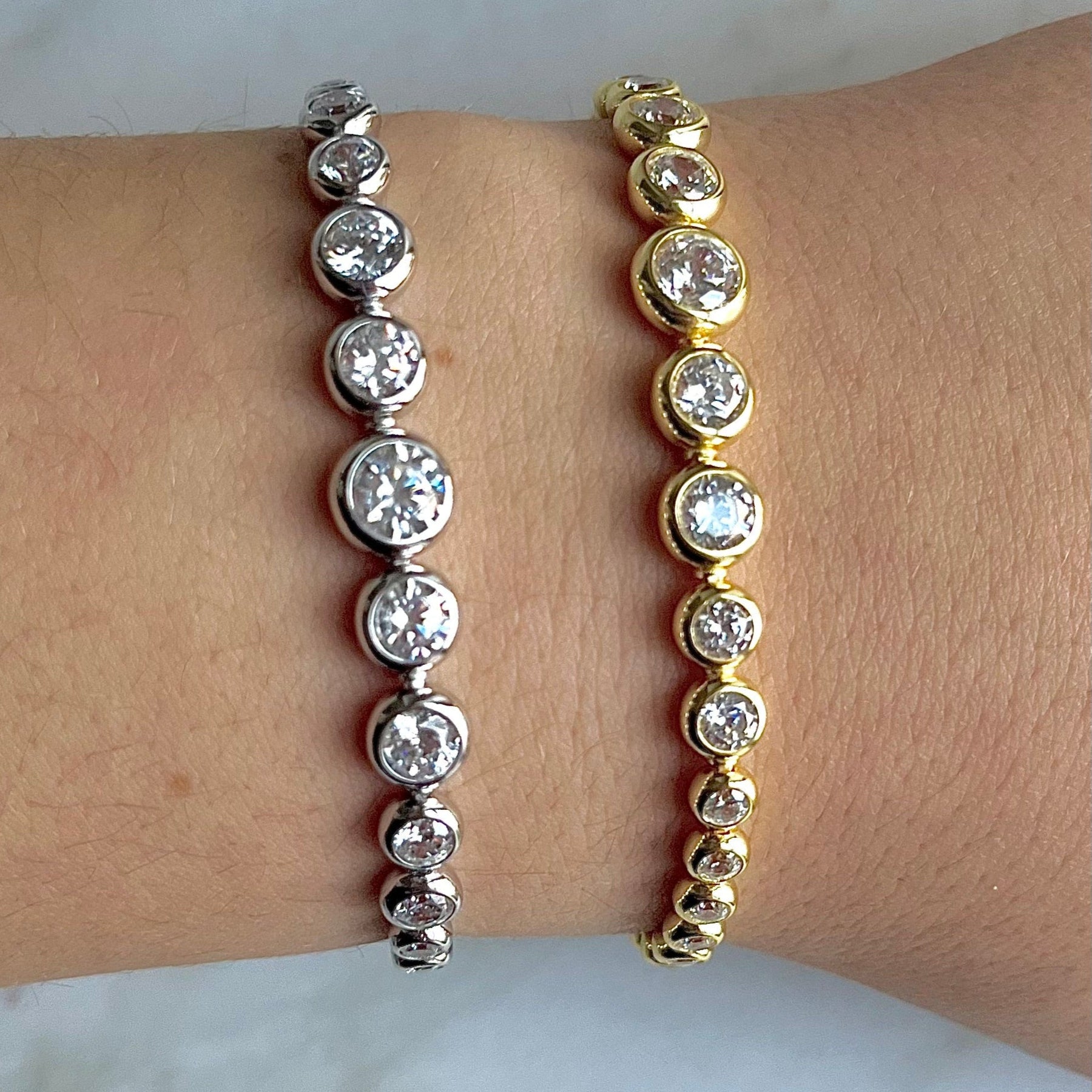 Sterling Silver & Gold Bezel Crystal Tennis Bracelet