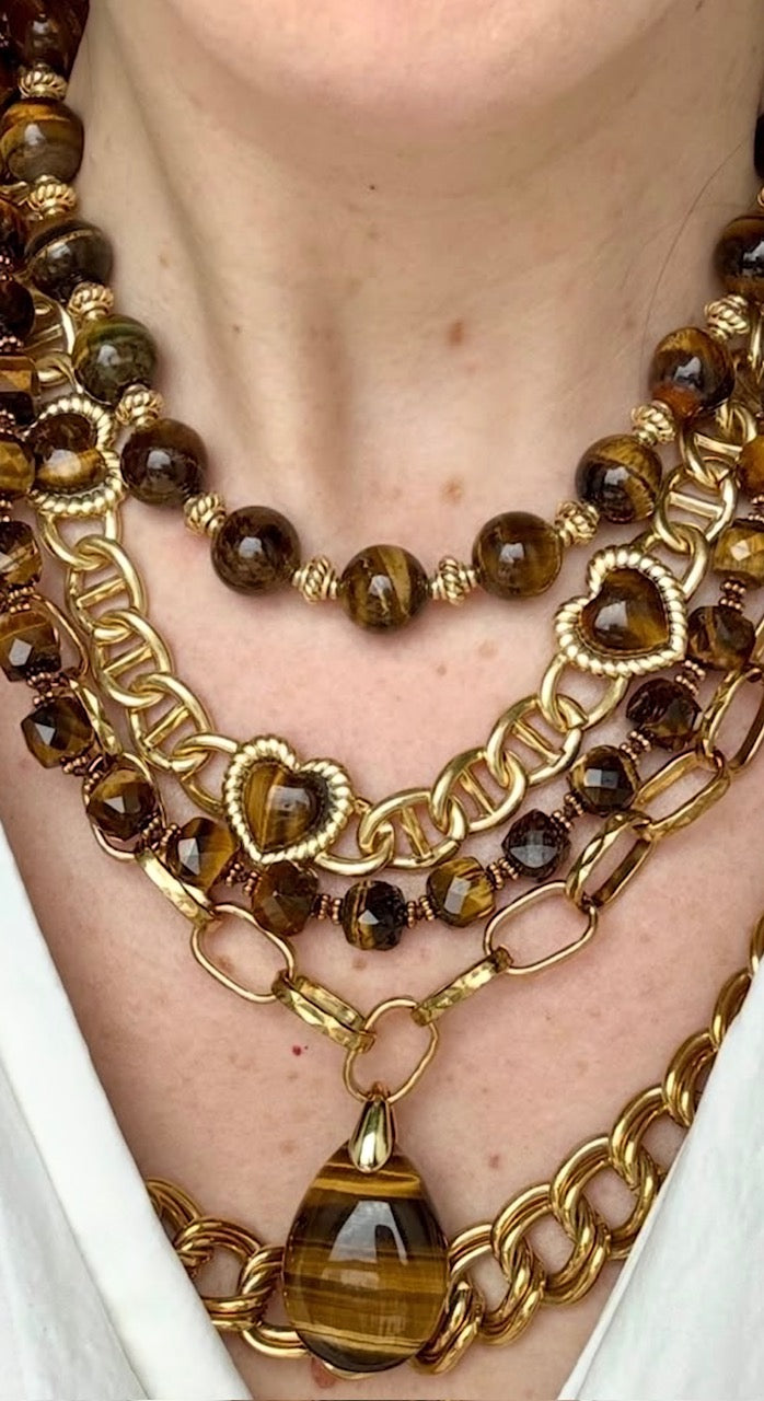 Modern French Tiger's Eye Sphere Necklace