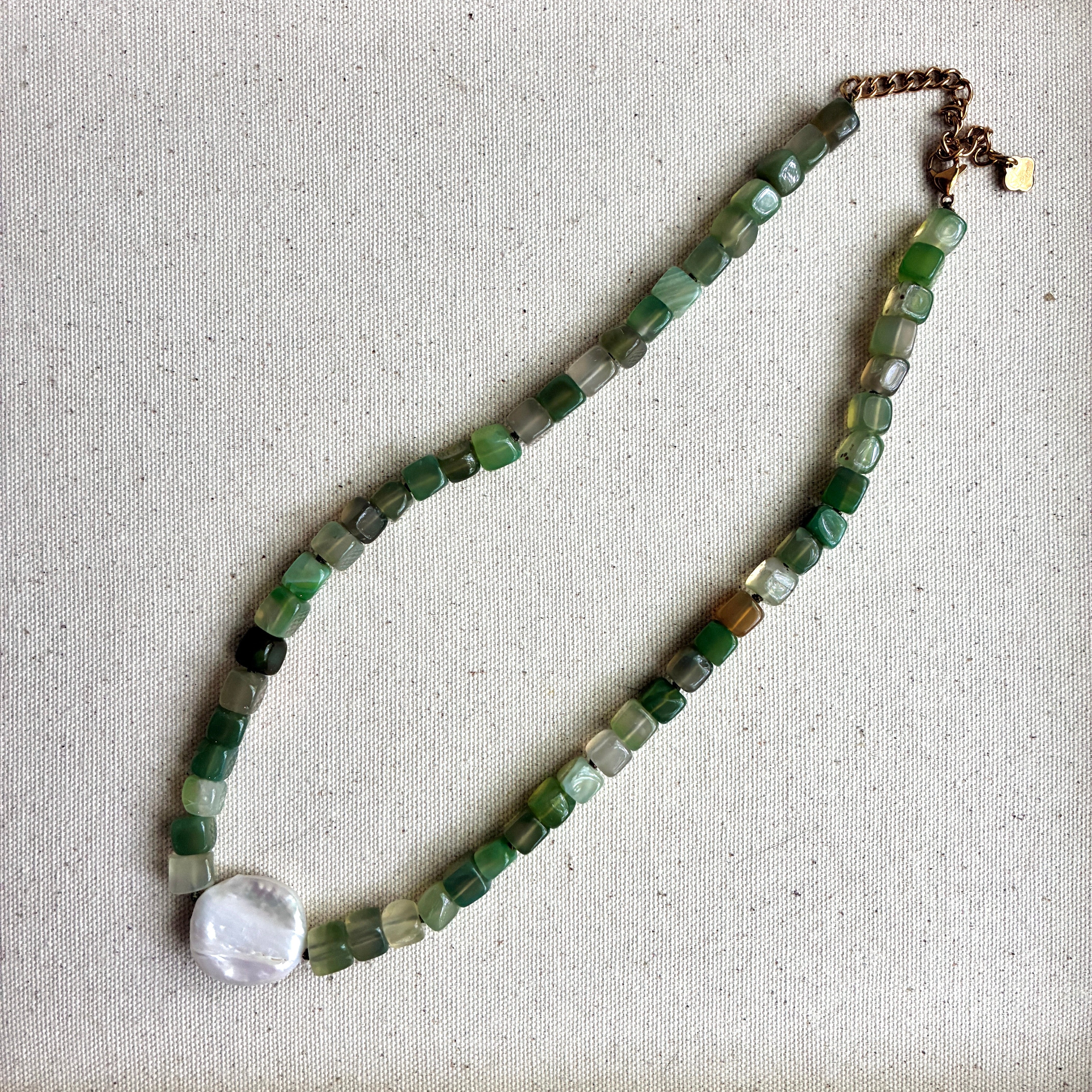 Green Aventurine Stone and Baroque Pearl Necklace