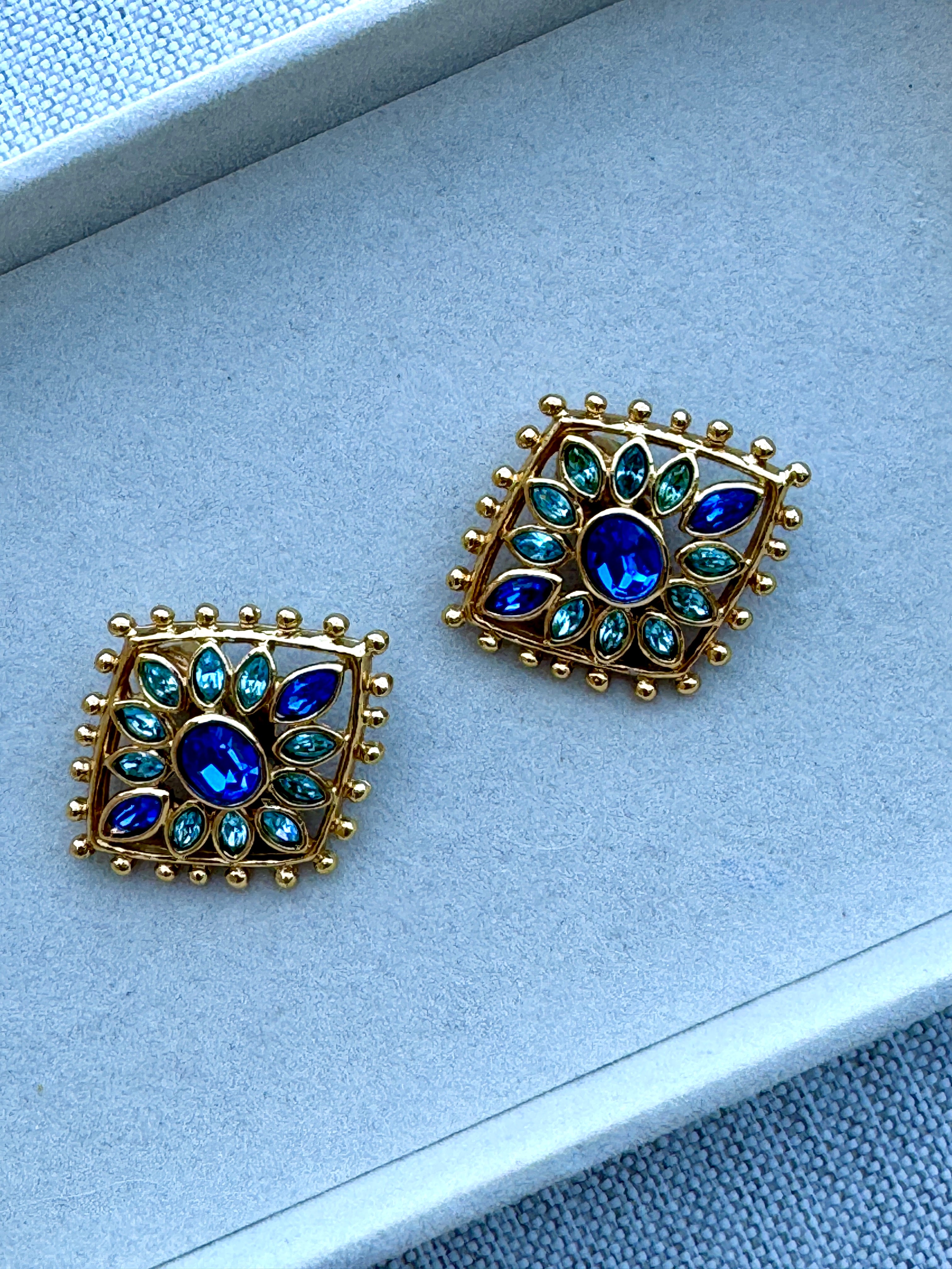 Vintage Designer Scherrer Blue Crystal Earrings