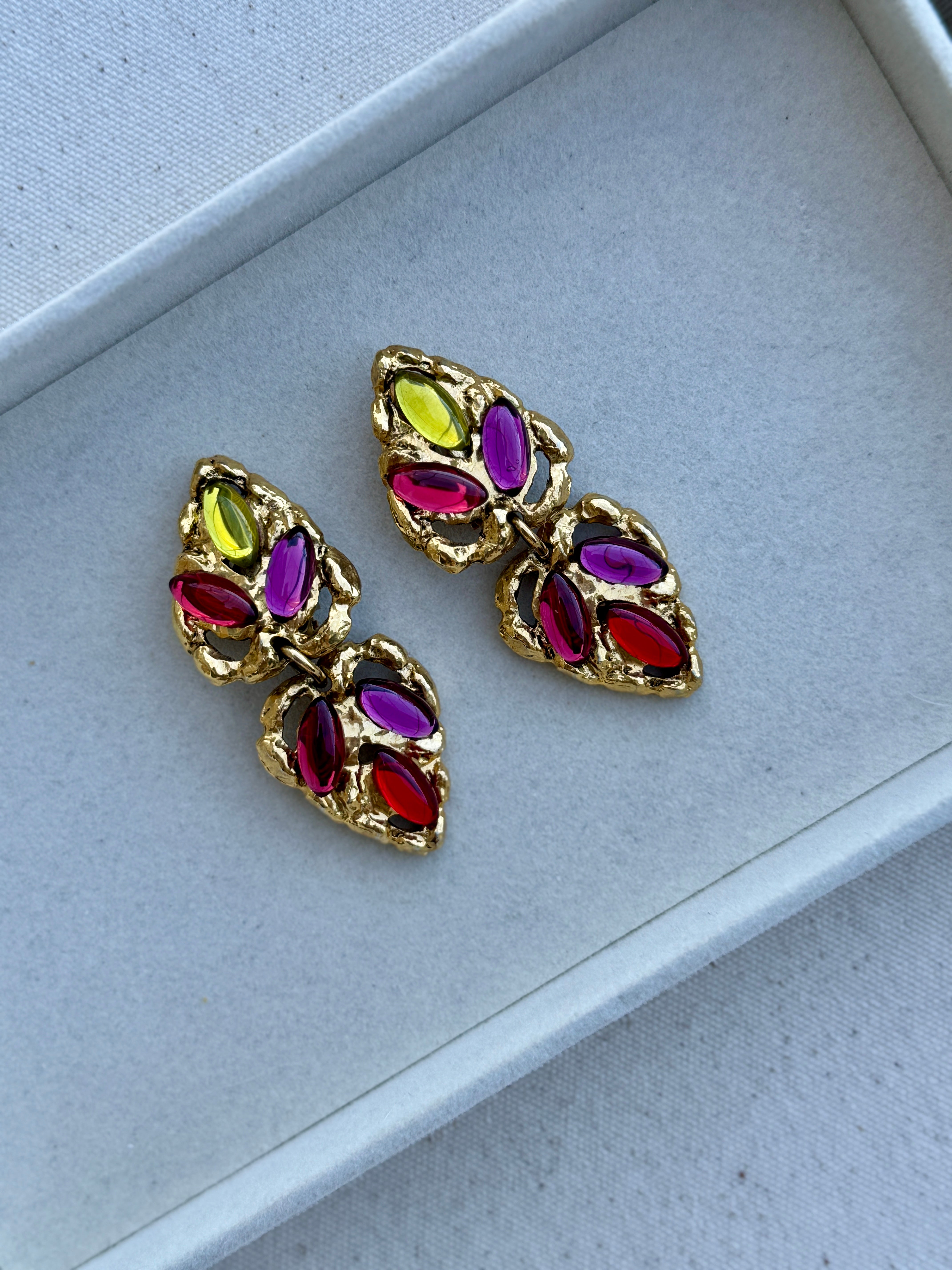 Vintage Designer Louis Fernand Jewel Leaf Earrings