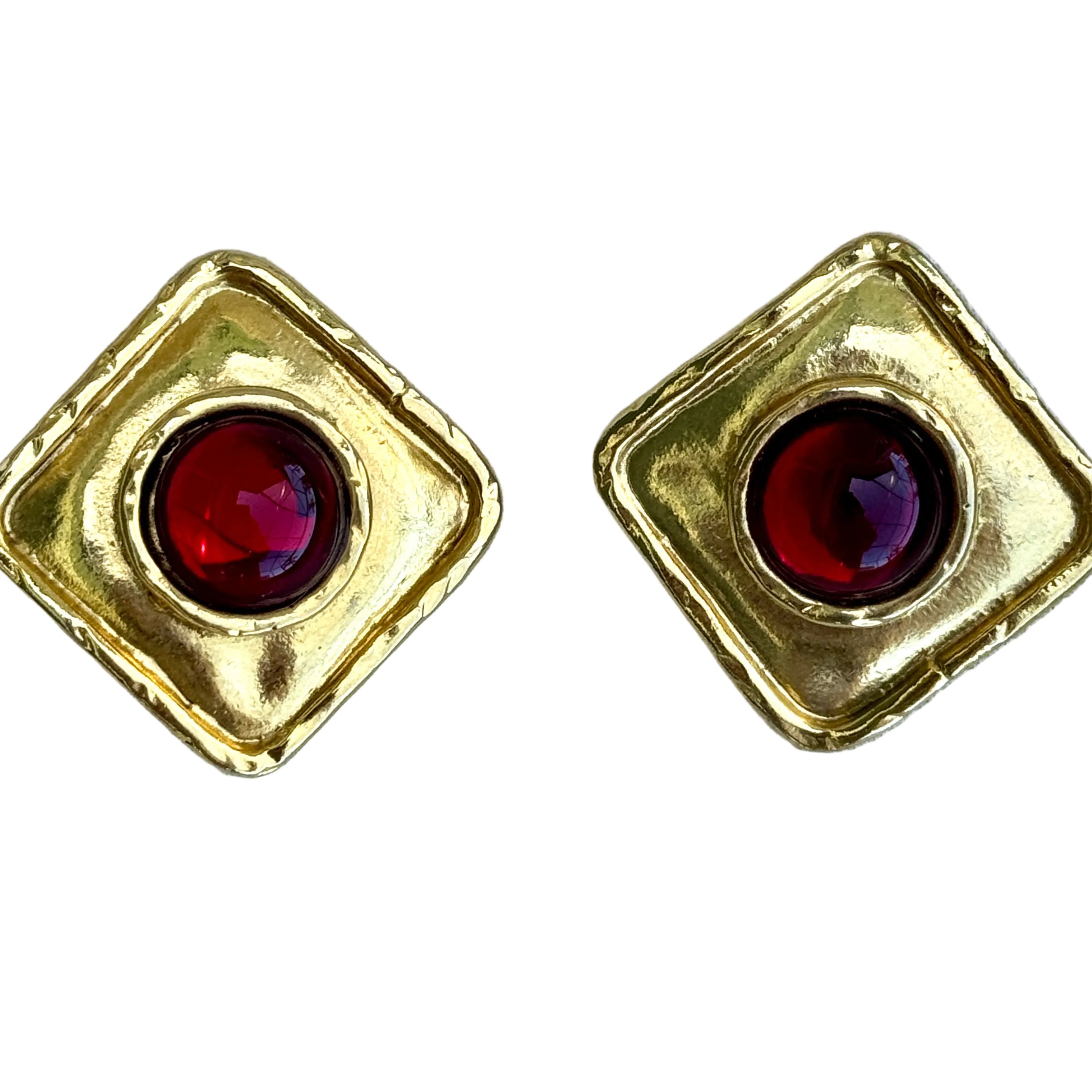 Vintage French Designer Edouard Rambaud Red Glass Earrings