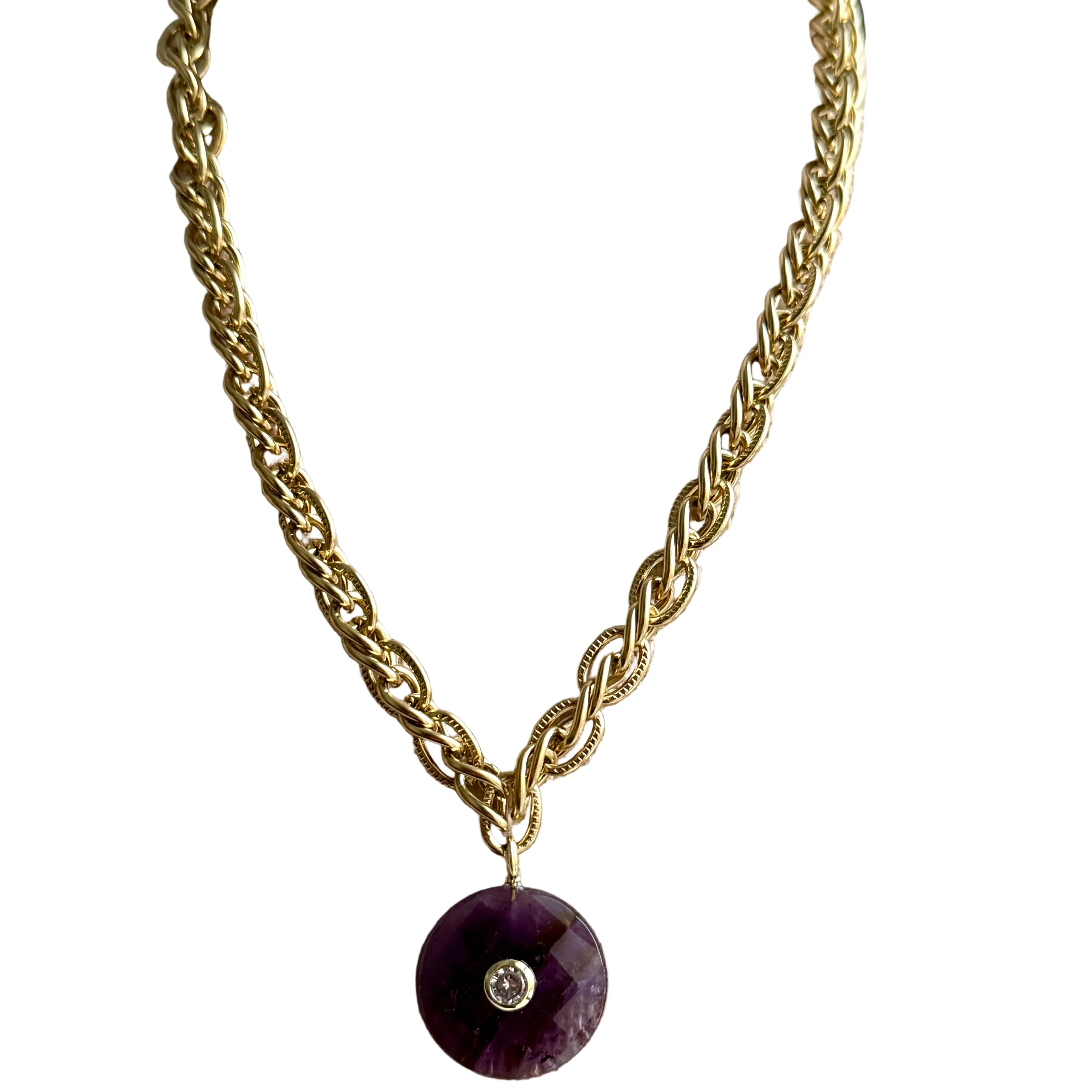 French Round Amethyst Pendant Necklace