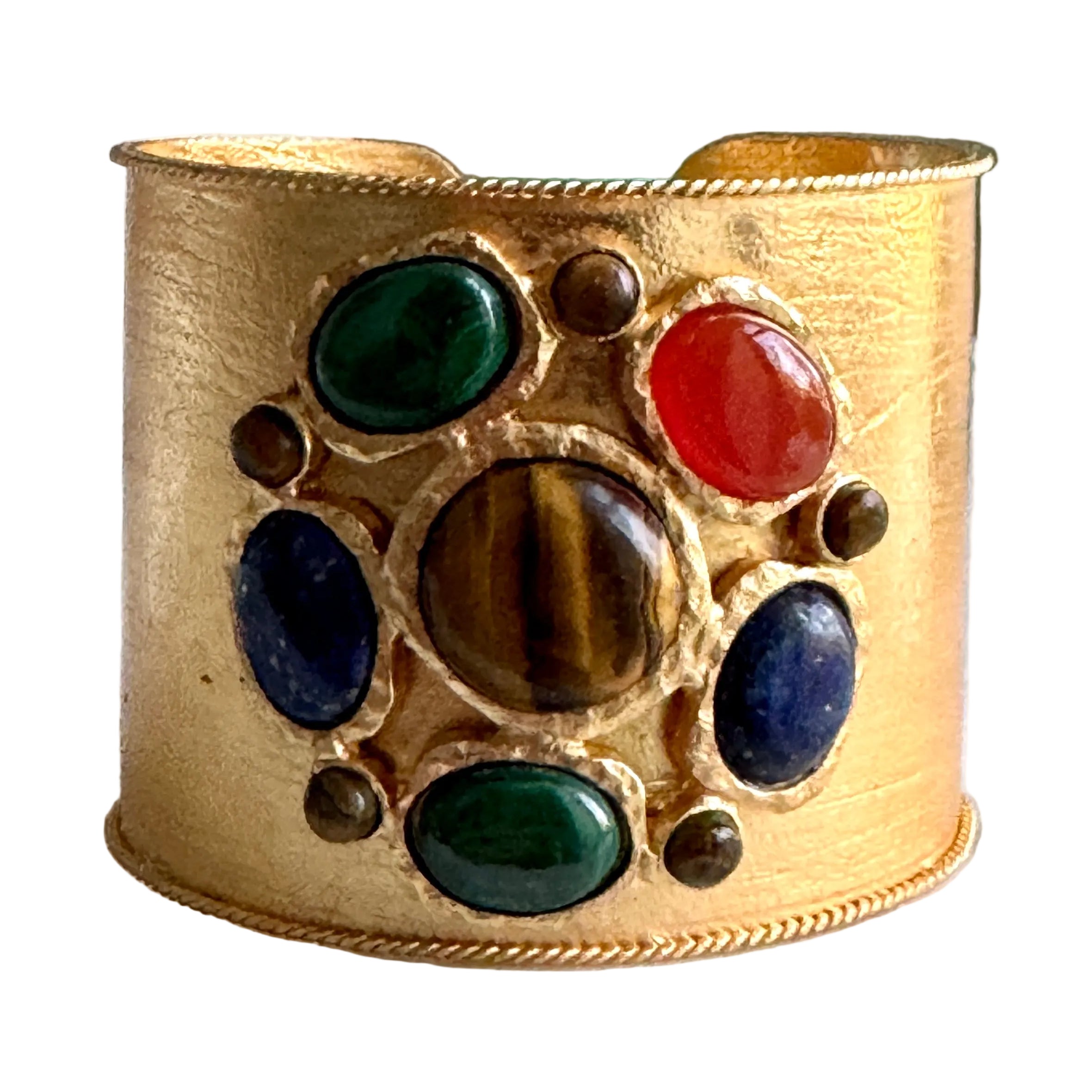 French Tiger's Eye Malachite Gold Cuff