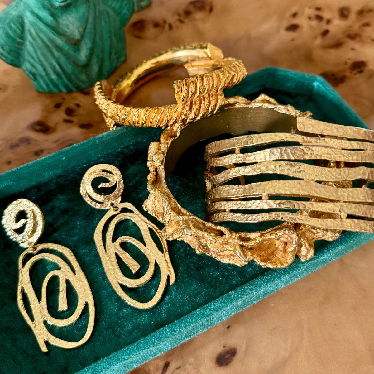 Vintage Designer Dolce Vita Hammered Gold-Tone Statement Earrings