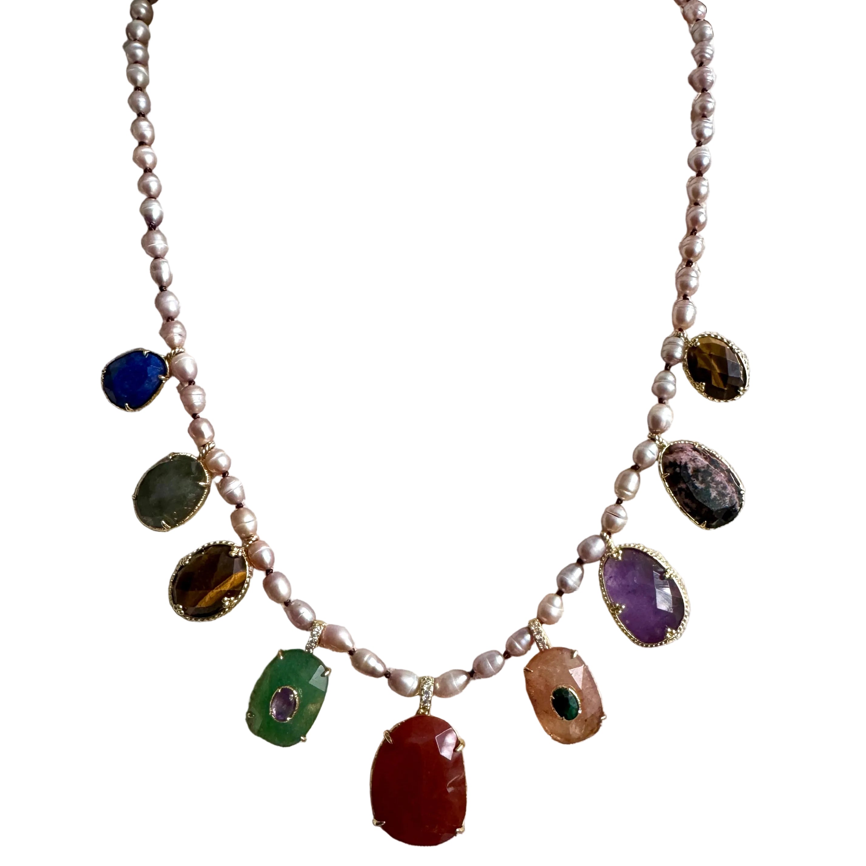 French Pearl & Semi Precious Stone Pendant Necklace