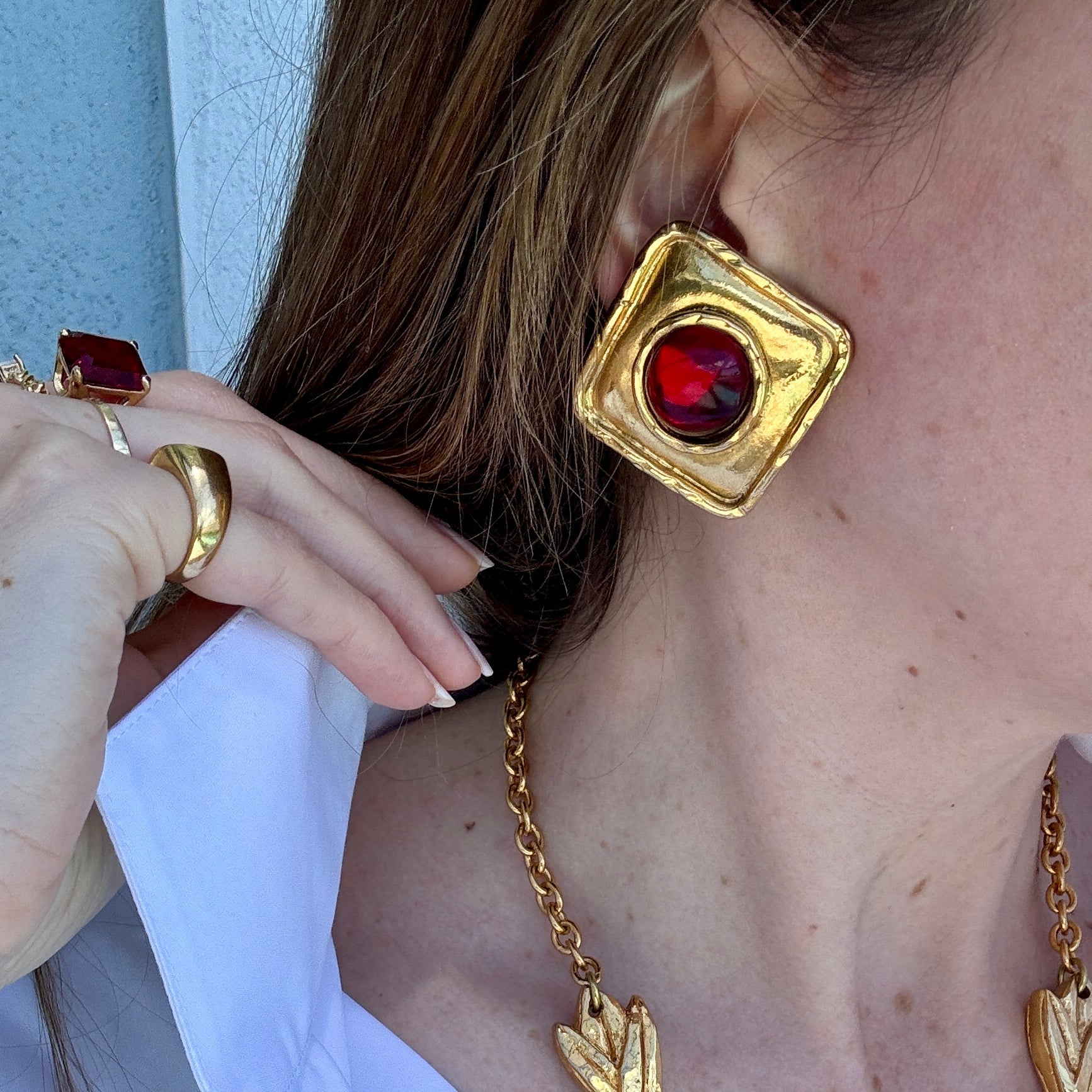 Vintage French Designer Edouard Rambaud Red Glass Earrings