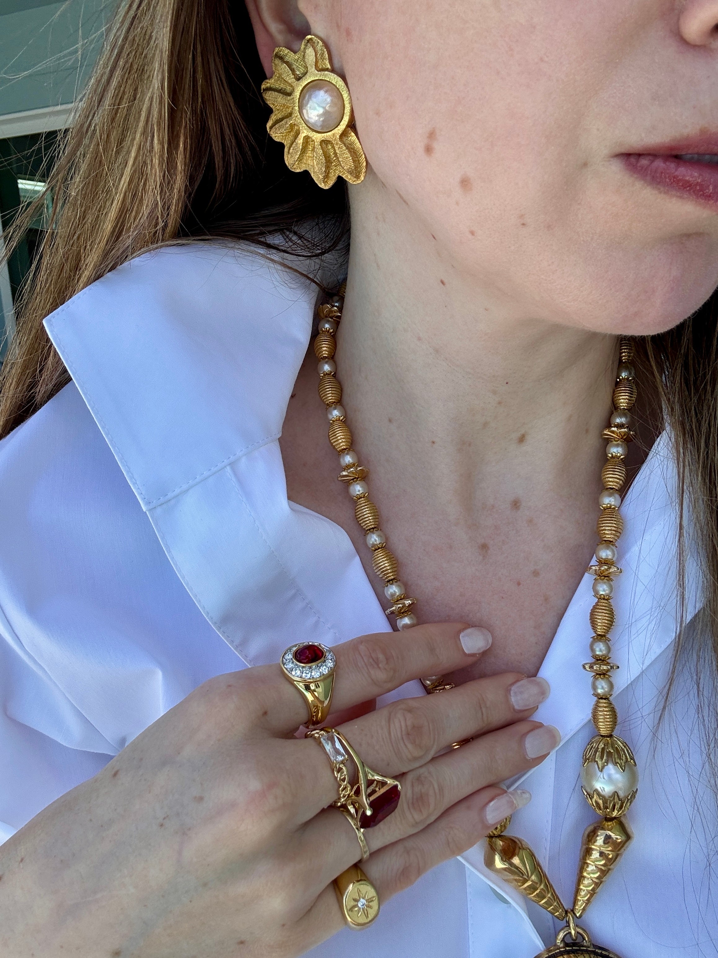 Vintage Sonia Rykiel Gilt Pearl Earrings
