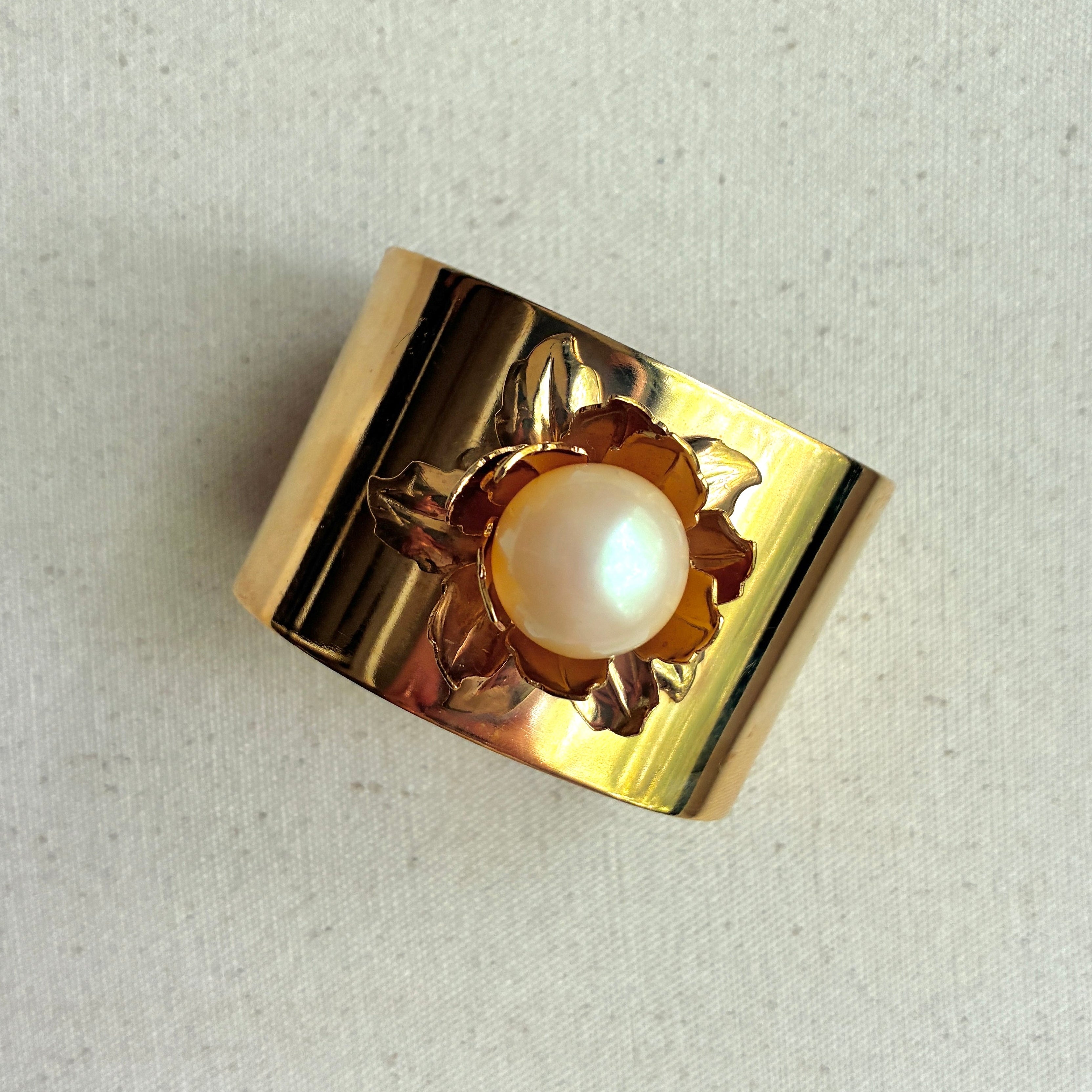 Vintage Italian Custom Pearl Flower Cuff Bracelet