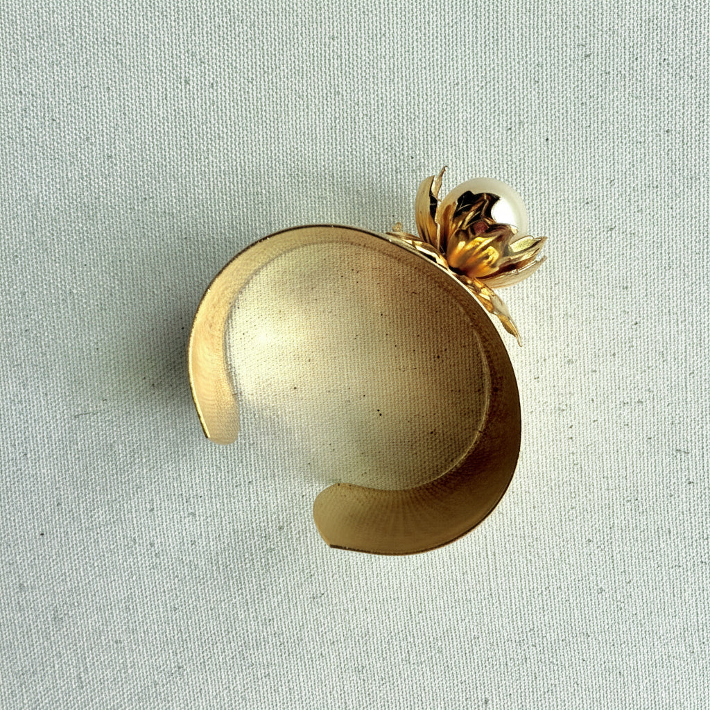 Vintage Italian Custom Pearl Flower Cuff Bracelet