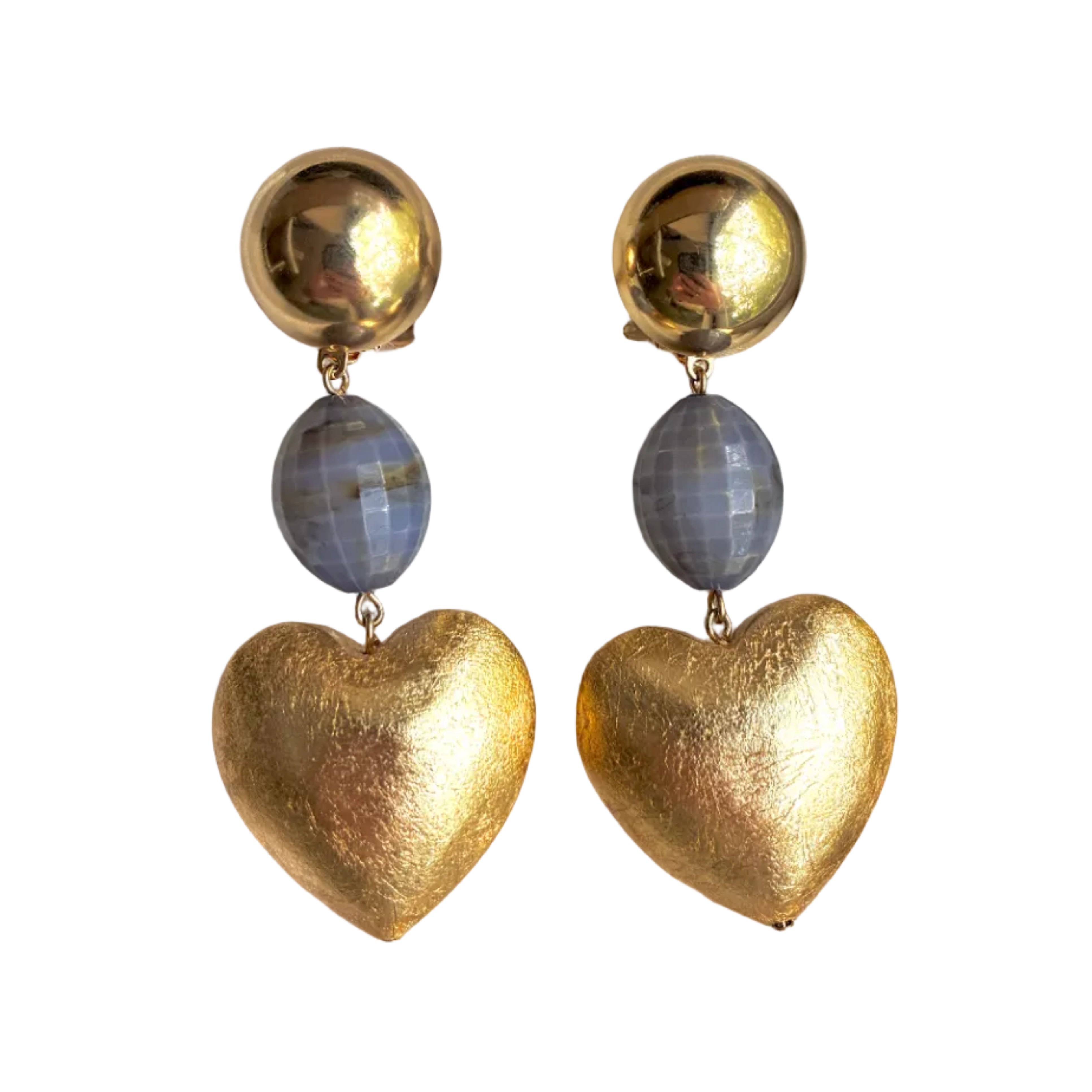 Francine Brahmli Grey Stone Gold Heart Earrings