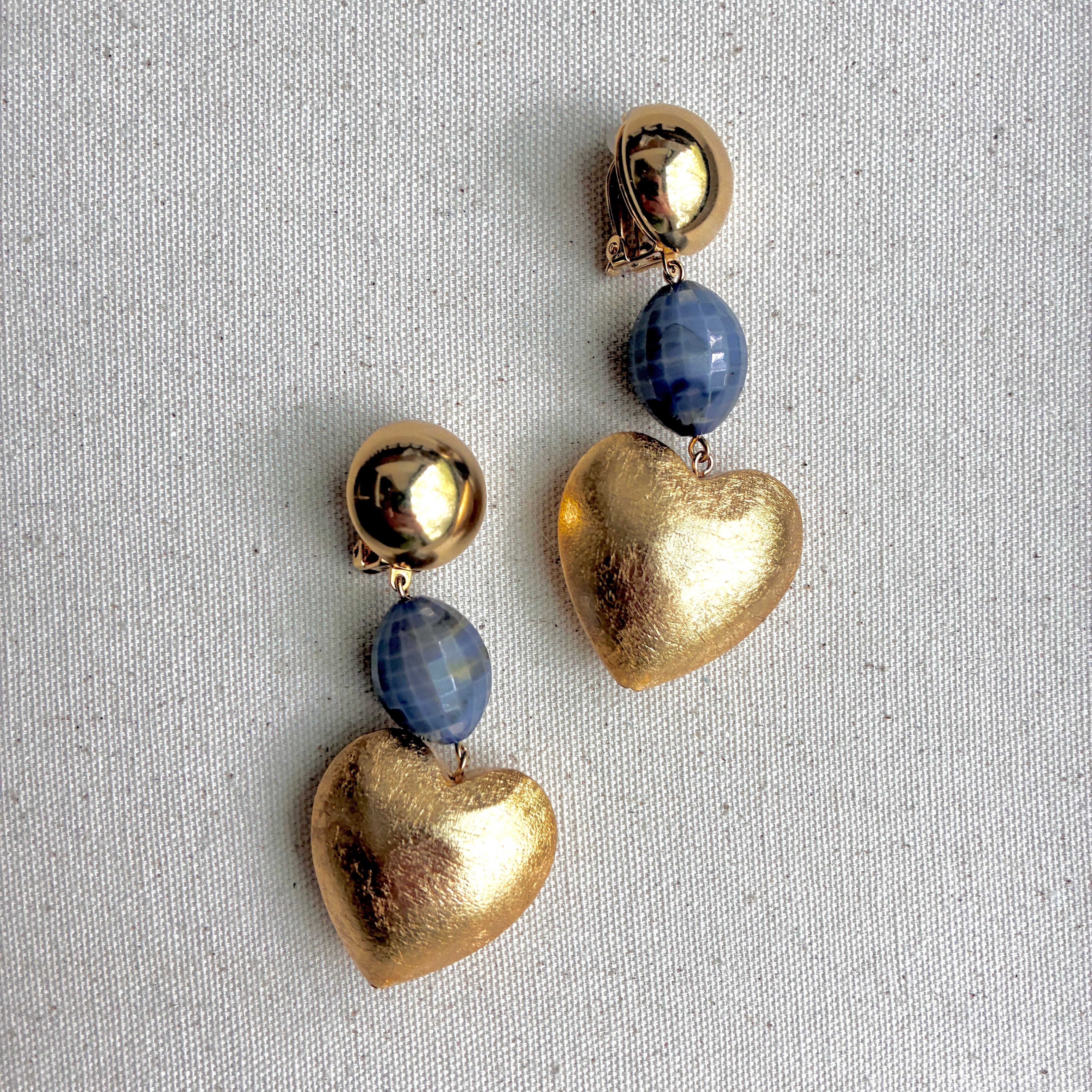 Francine Brahmli Grey Stone Gold Heart Earrings