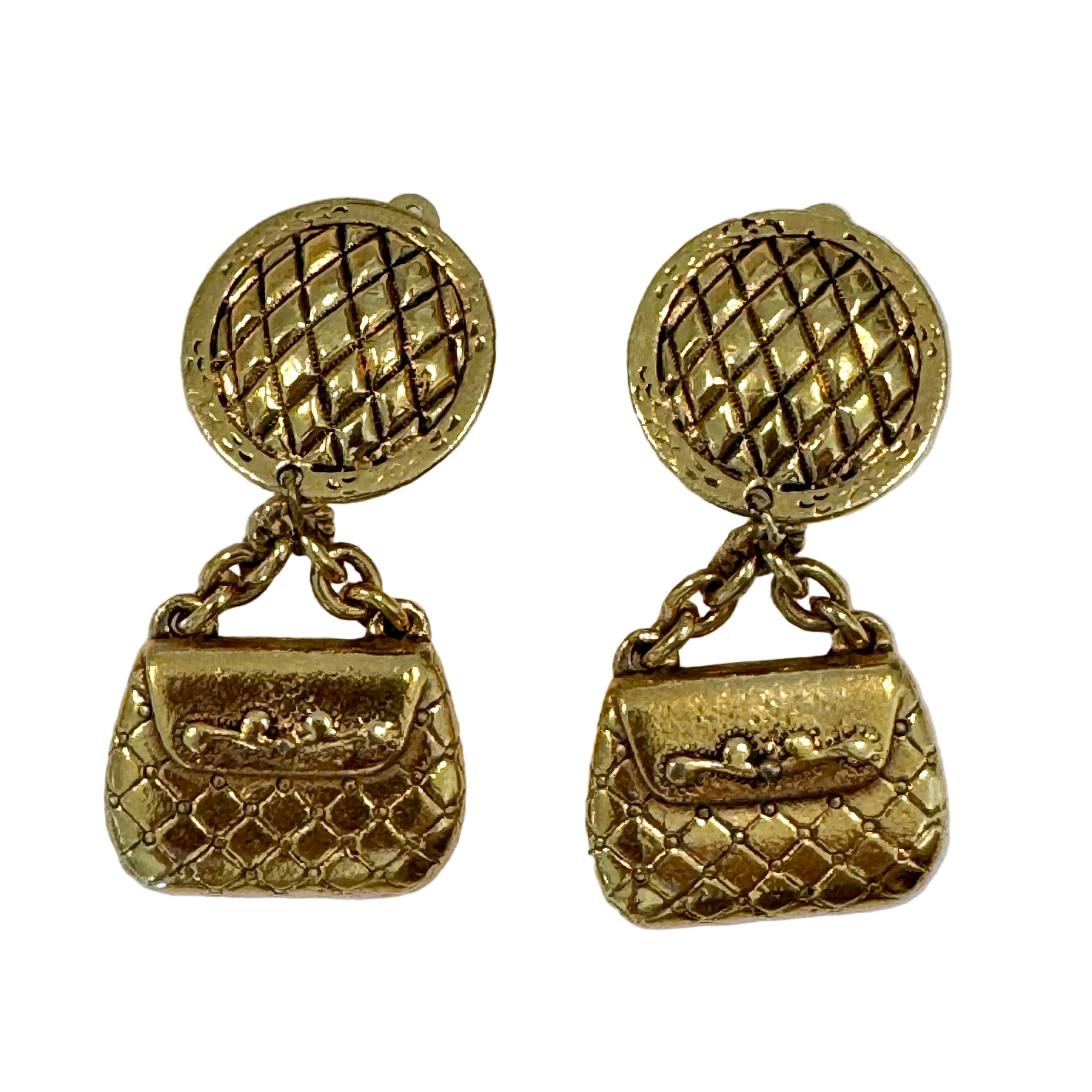 Vintage French 90s Gold Purse Earrings