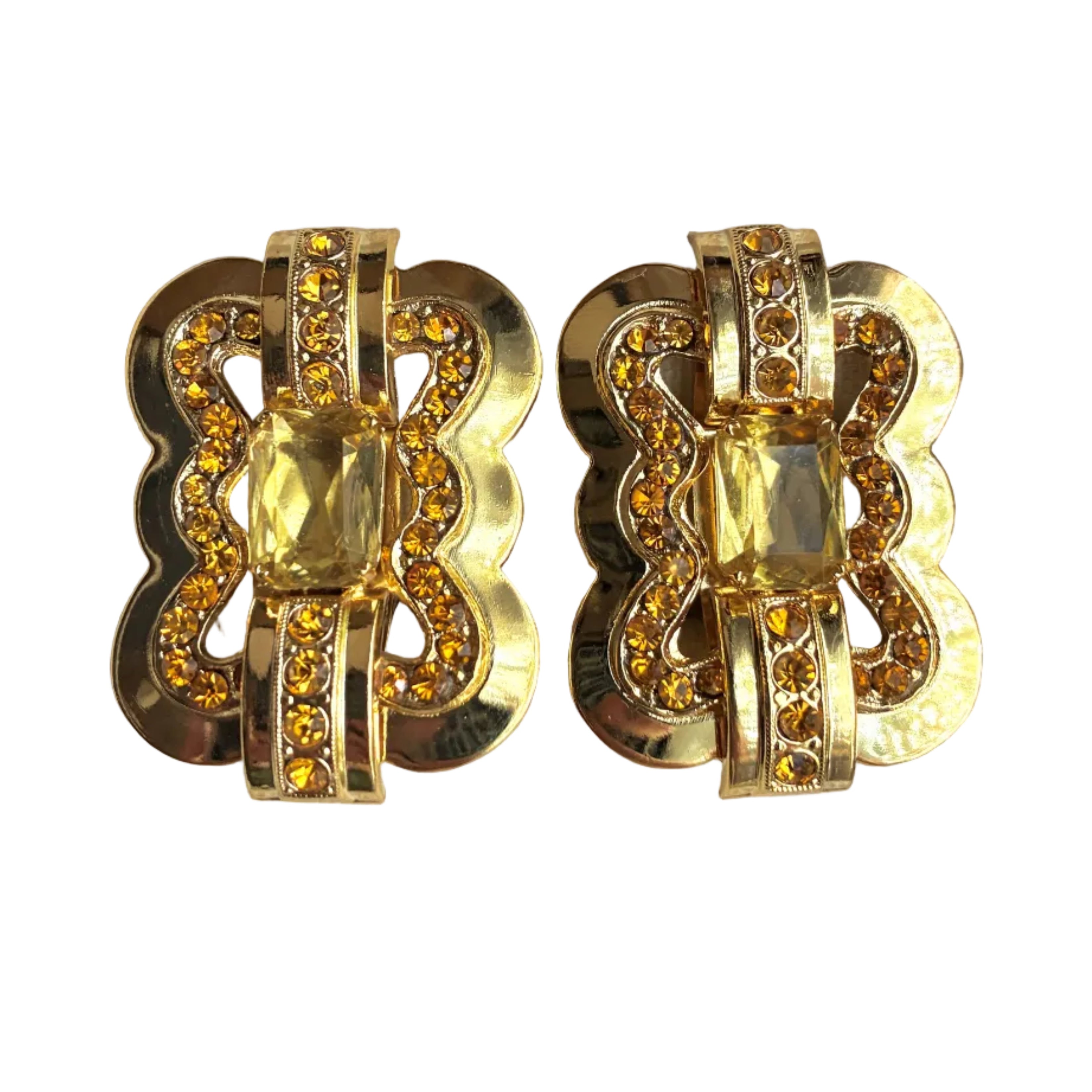 Vintage Italian Buckle Citrine Crystal  Earrings