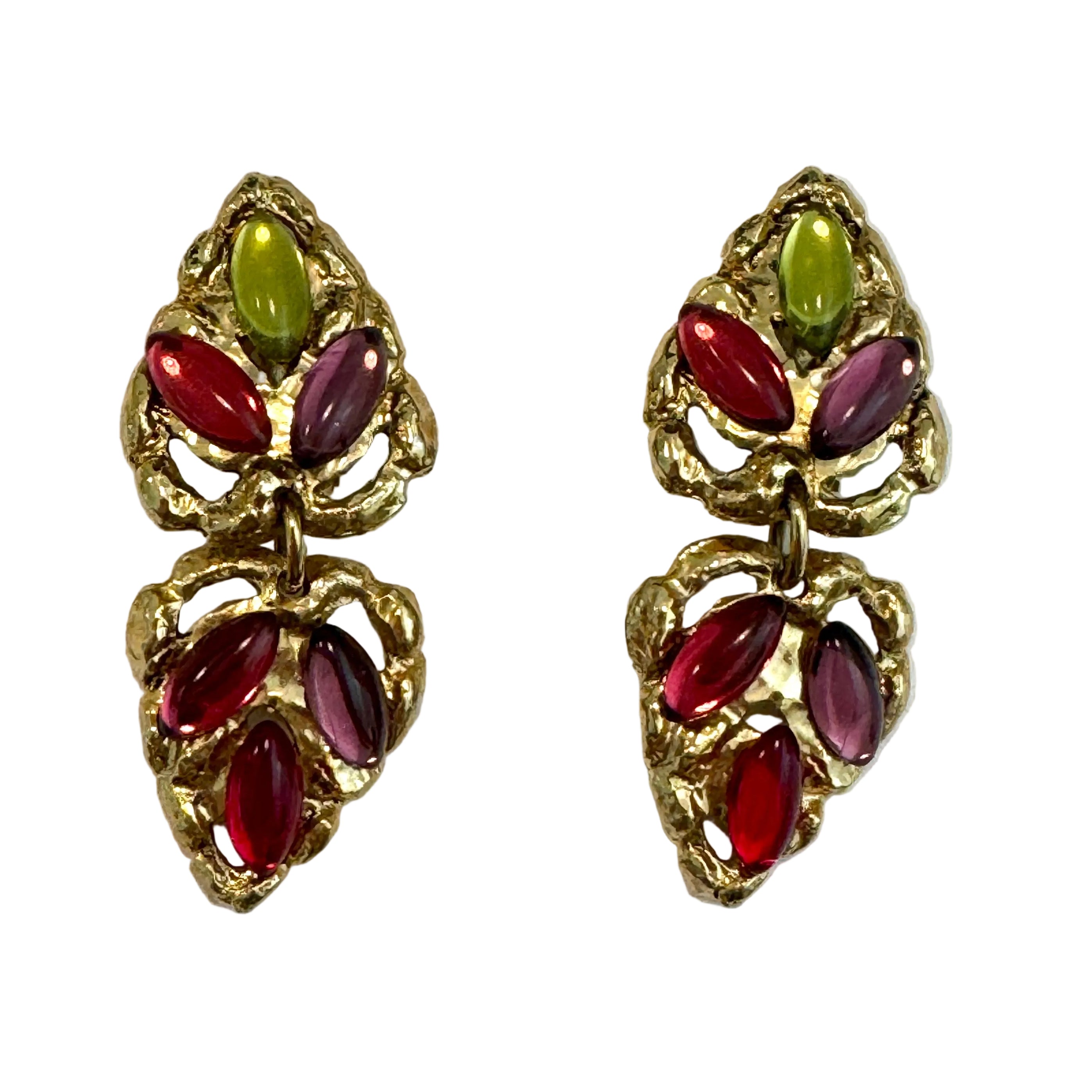 Vintage Designer Louis Fernand Jewel Leaf Earrings