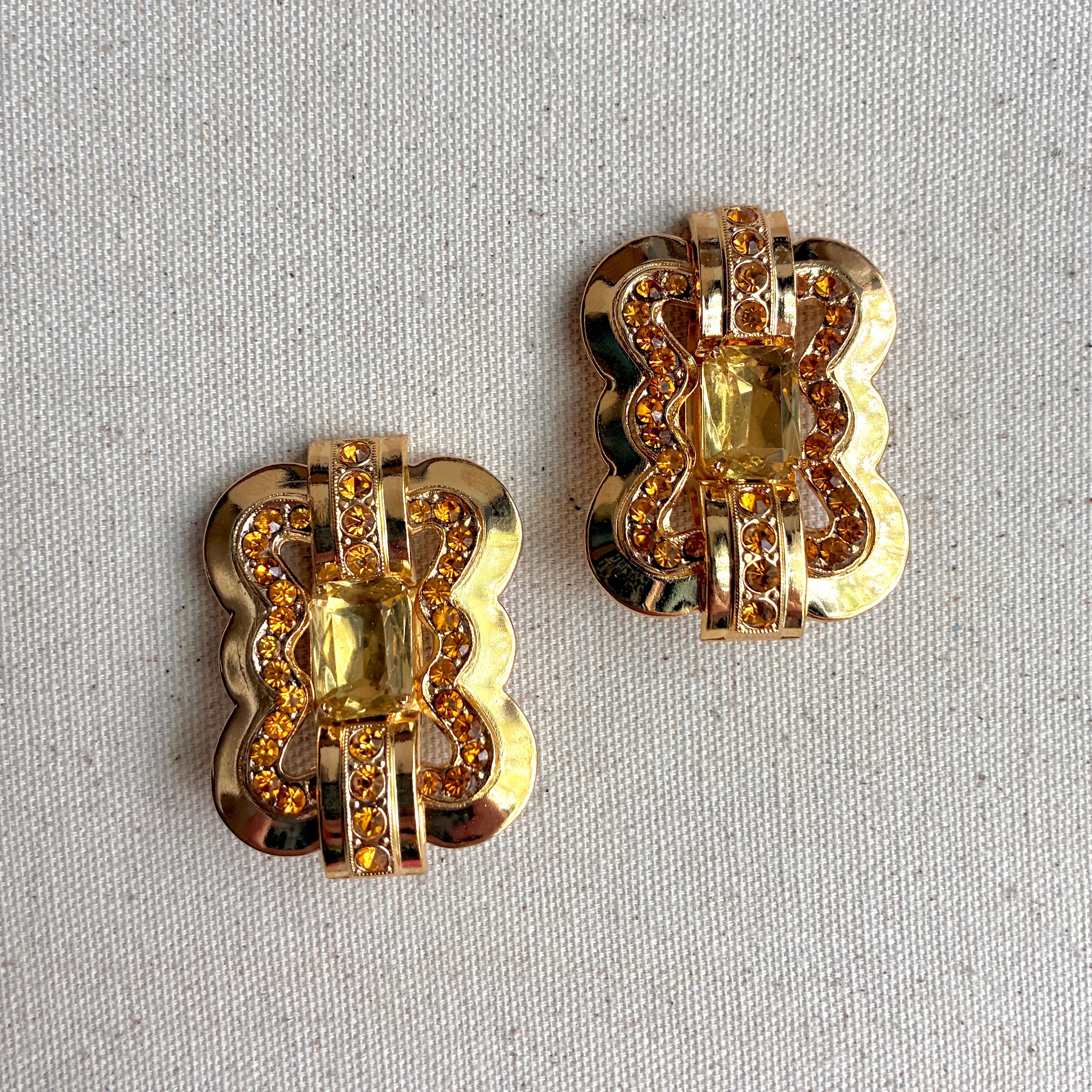 Vintage Italian Buckle Citrine Crystal  Earrings