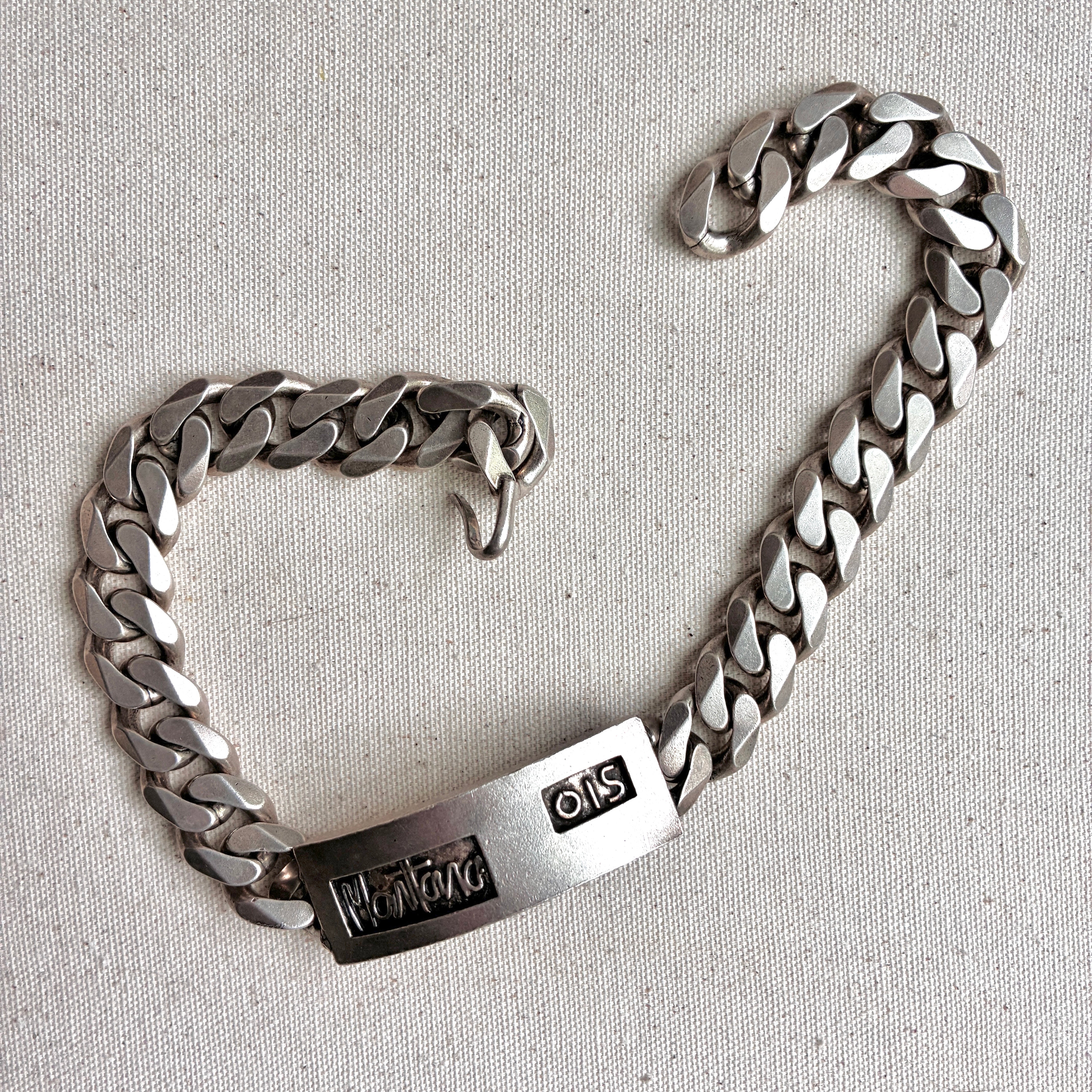 Vintage Designer Runway Premiere Etage for Claude Montana Silver Nameplate Curb Chain Choker