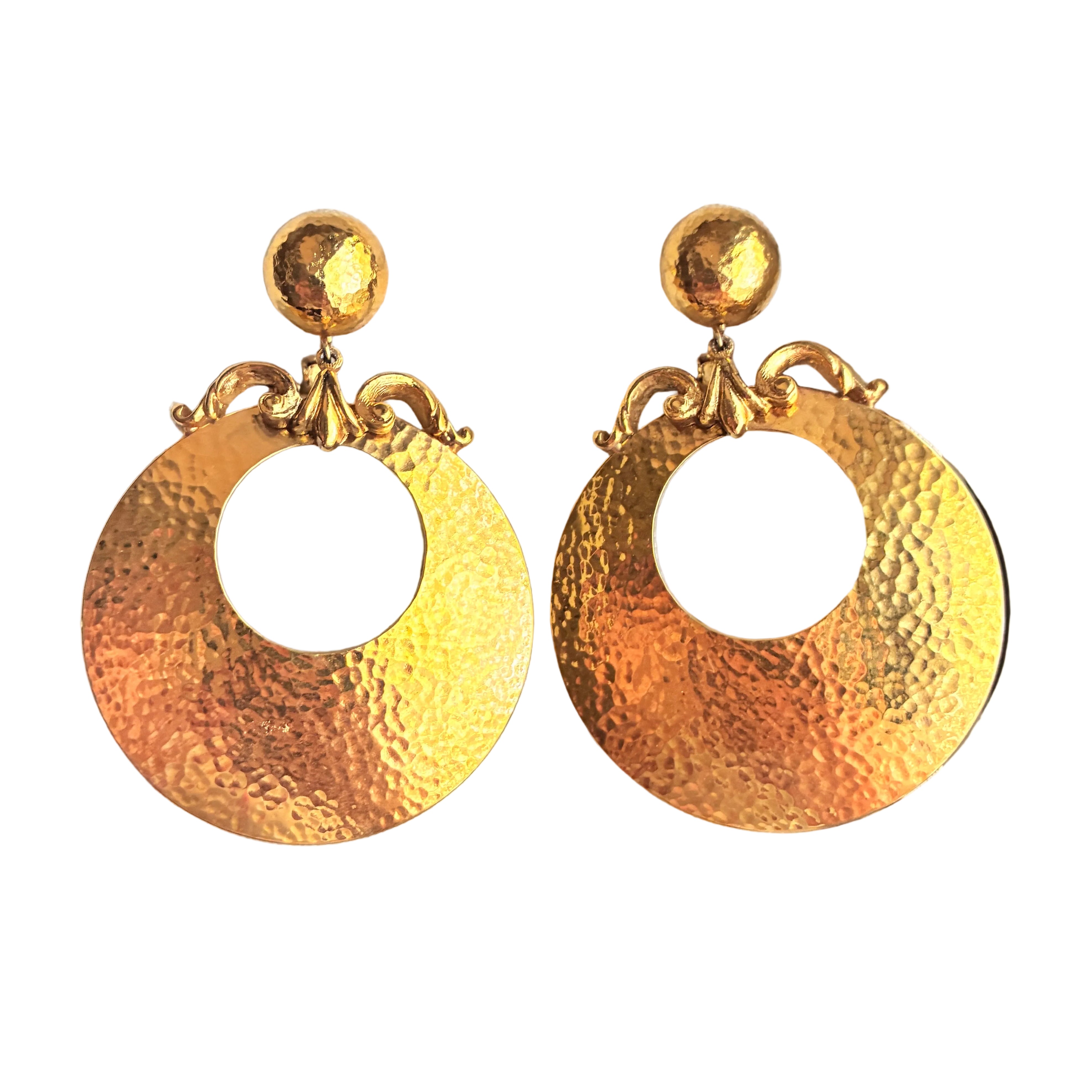 Vintage French Hammered Gold Disc Earrings
