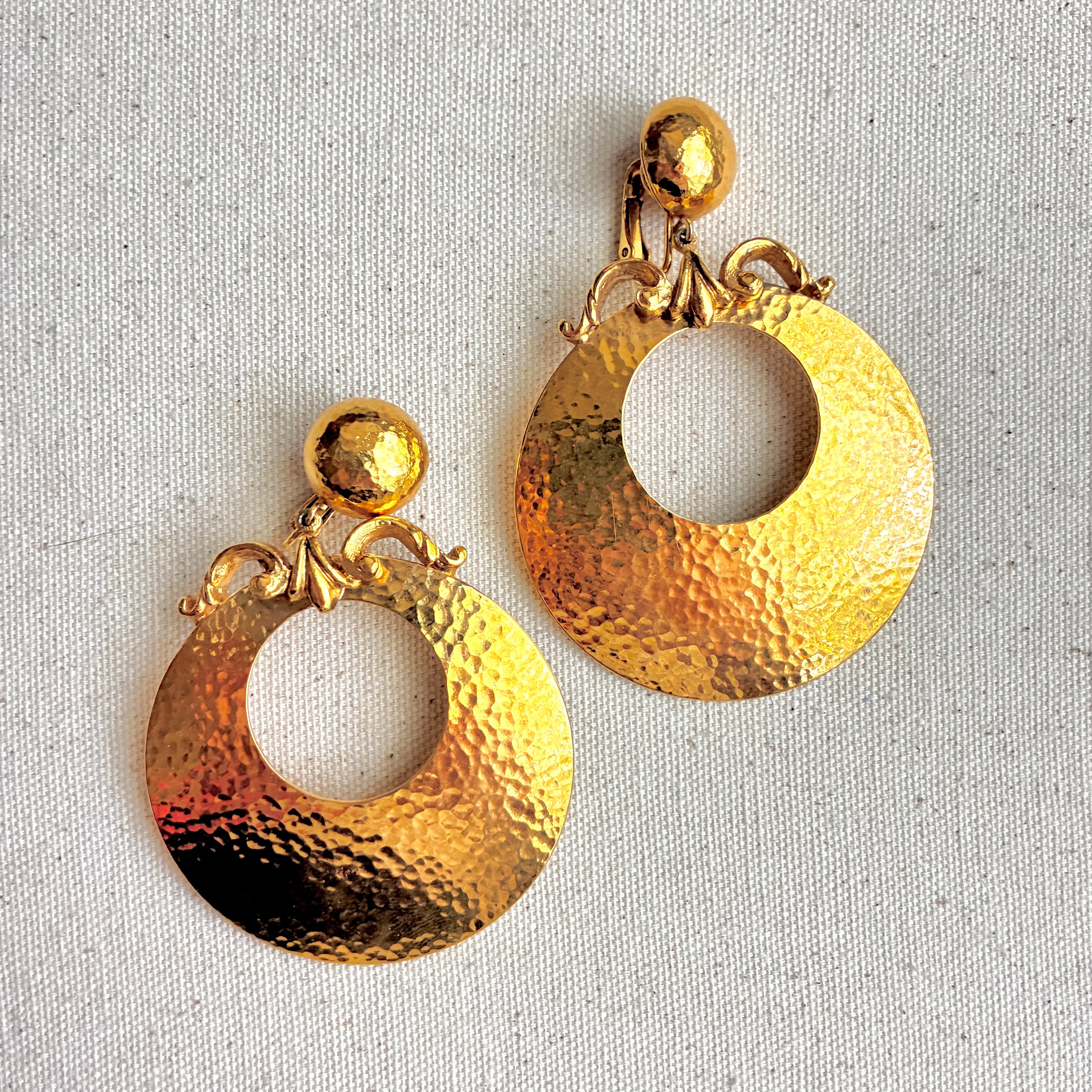 Vintage French Hammered Gold Disc Earrings
