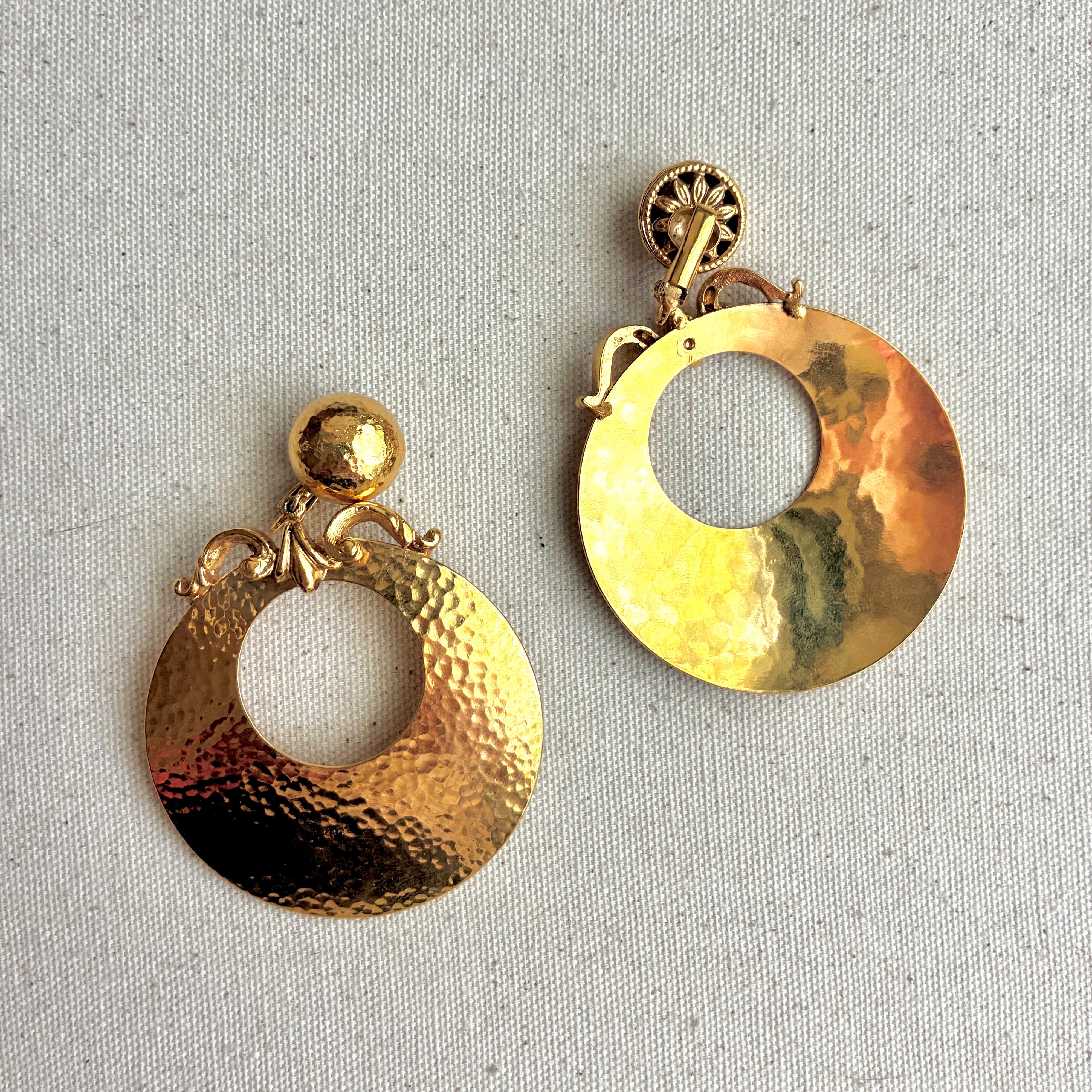 Vintage French Hammered Gold Disc Earrings