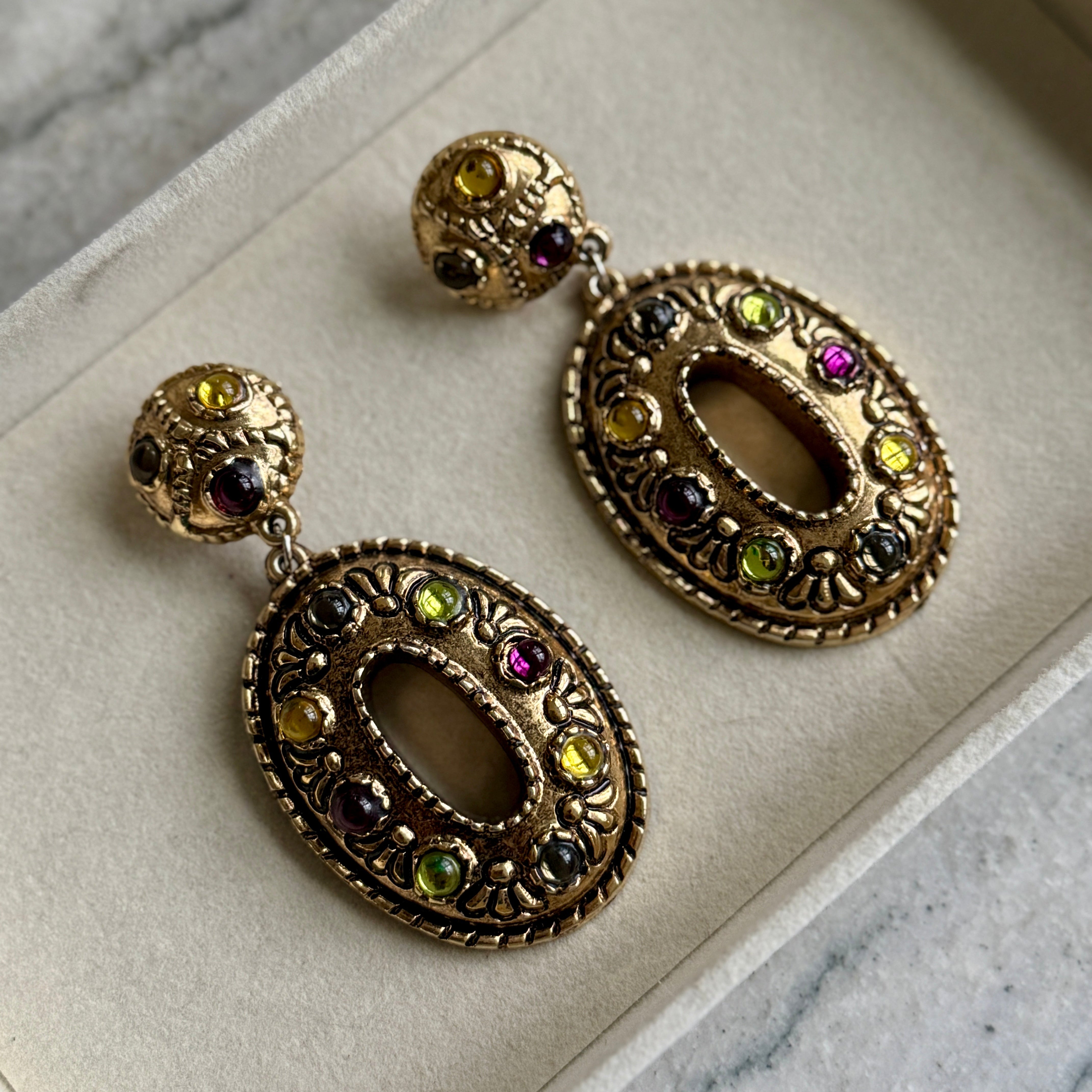 Huge Vintage 80s Gilt Resin Statement Earrings