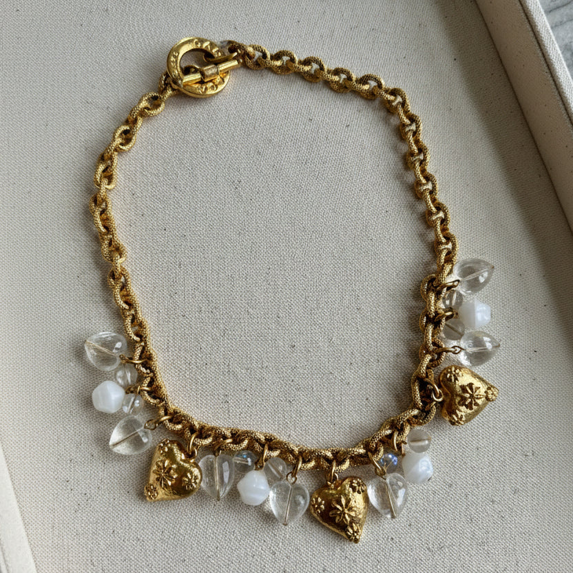 Vintage Designer Carasaga Paris Gold Heart Charm Necklace