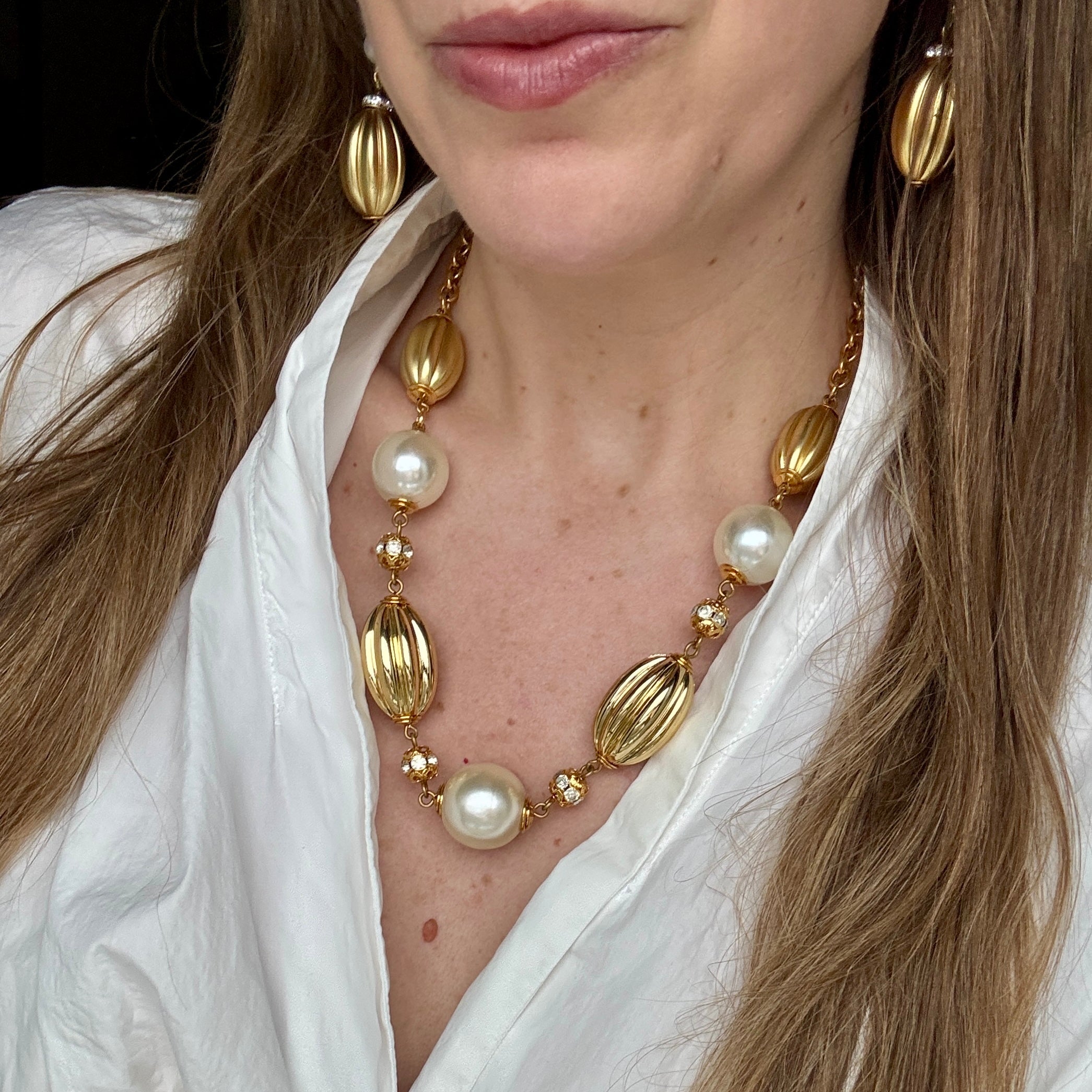 Vintage French Pearl & Gold Statement Necklace