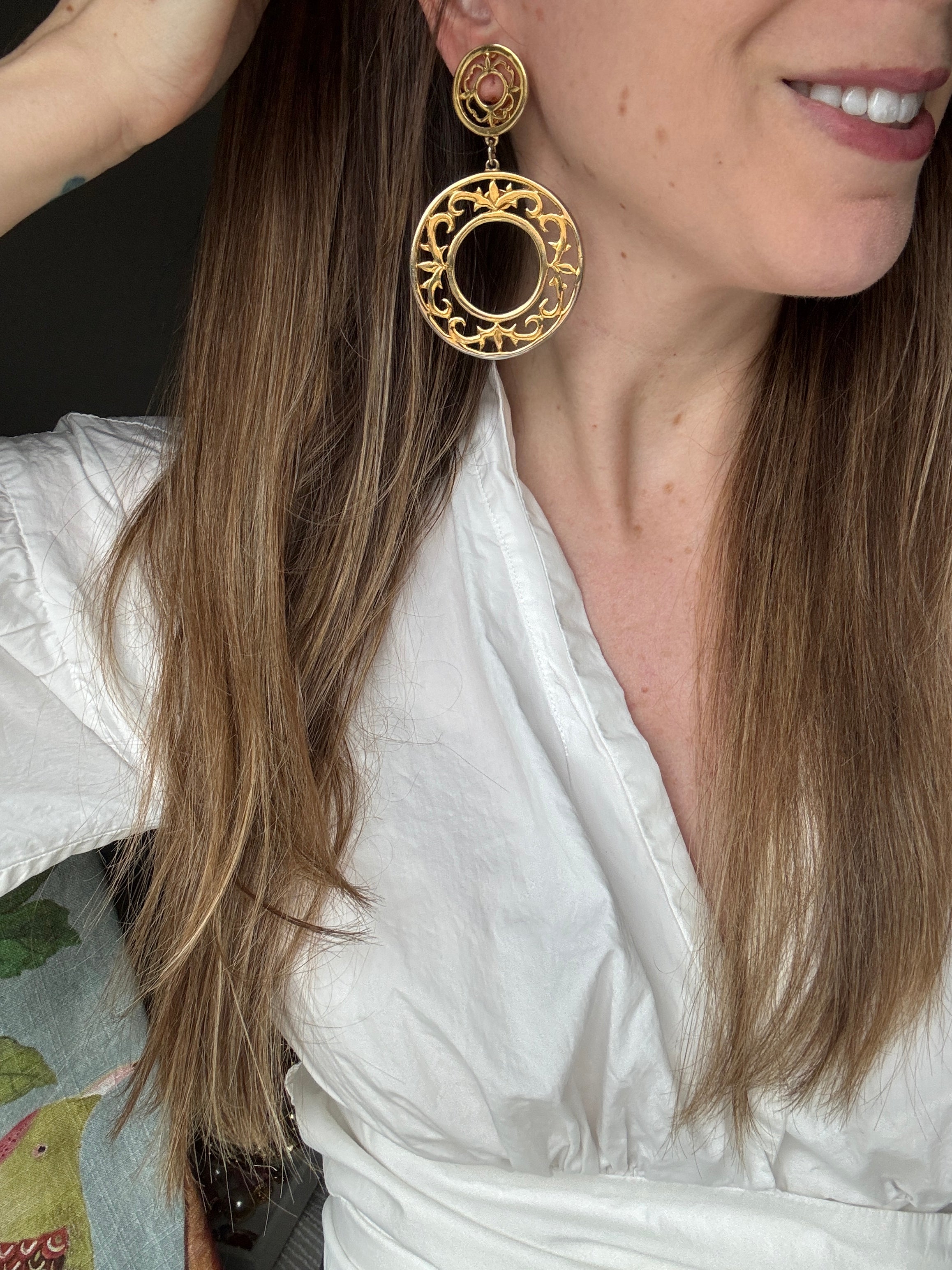 Vintage 80s French Large Gold Hoop Earrings