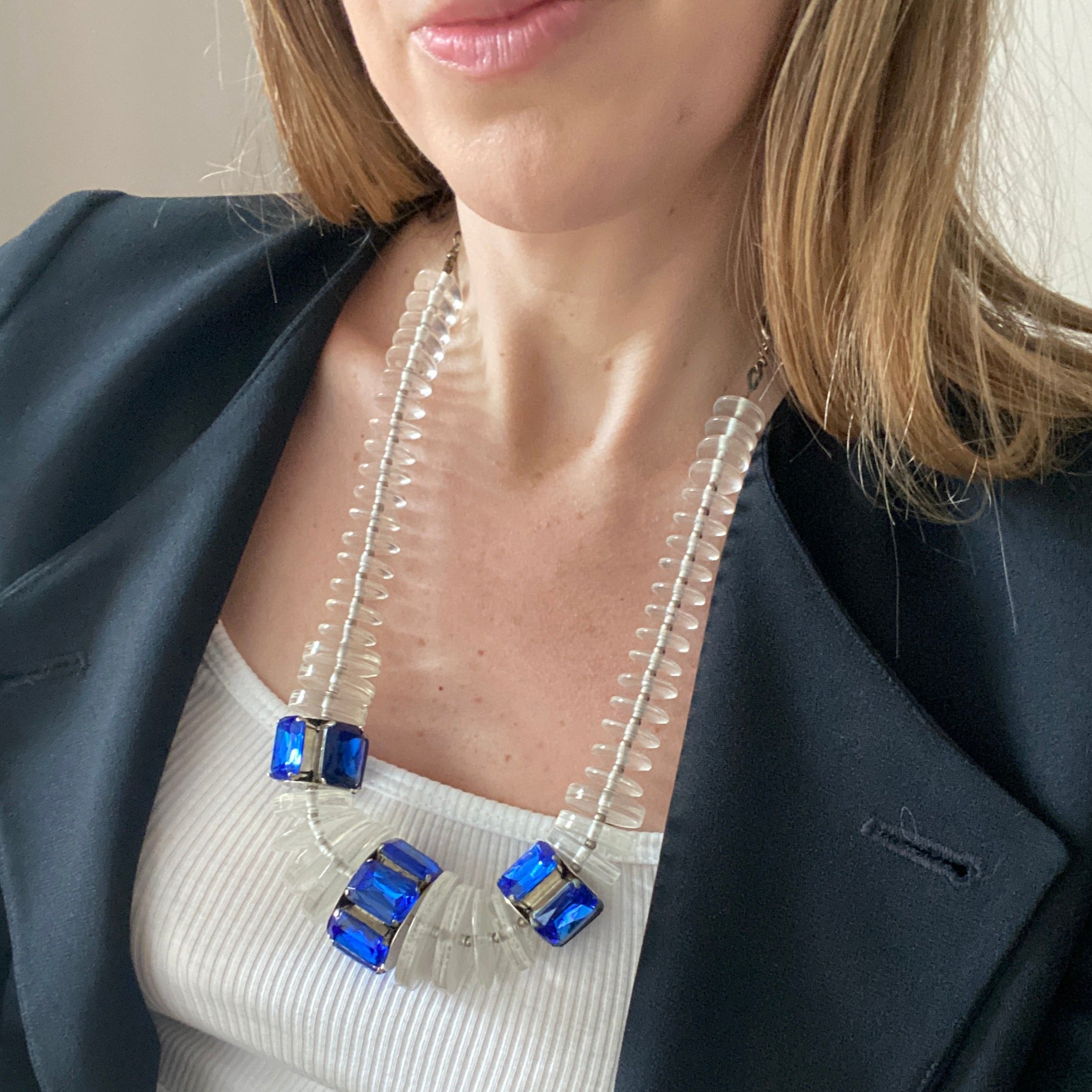 Carlo Zini Huge Lucite Blue Jewel Statement Necklace