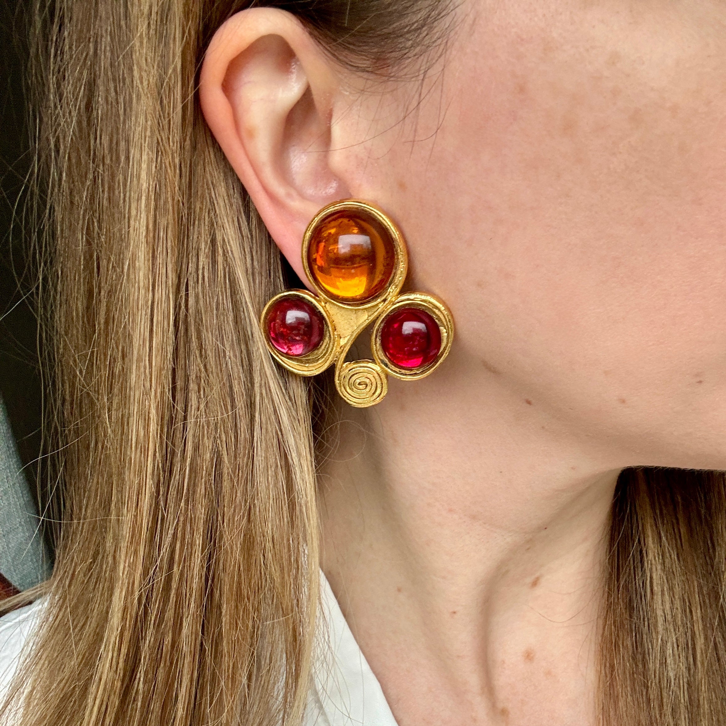 Vintage 80s French Designer Colorful Glass Clover Earrings