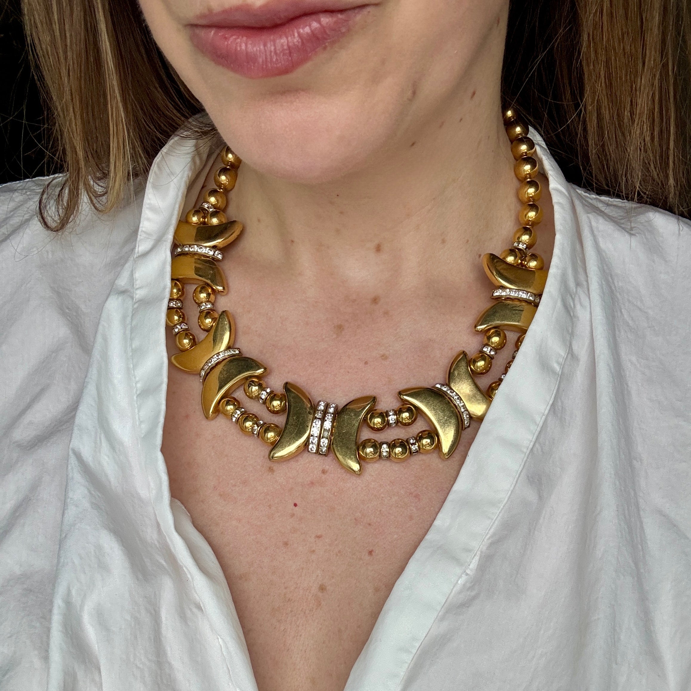 Vintage 70s French Gold Bead Butterfly Necklace