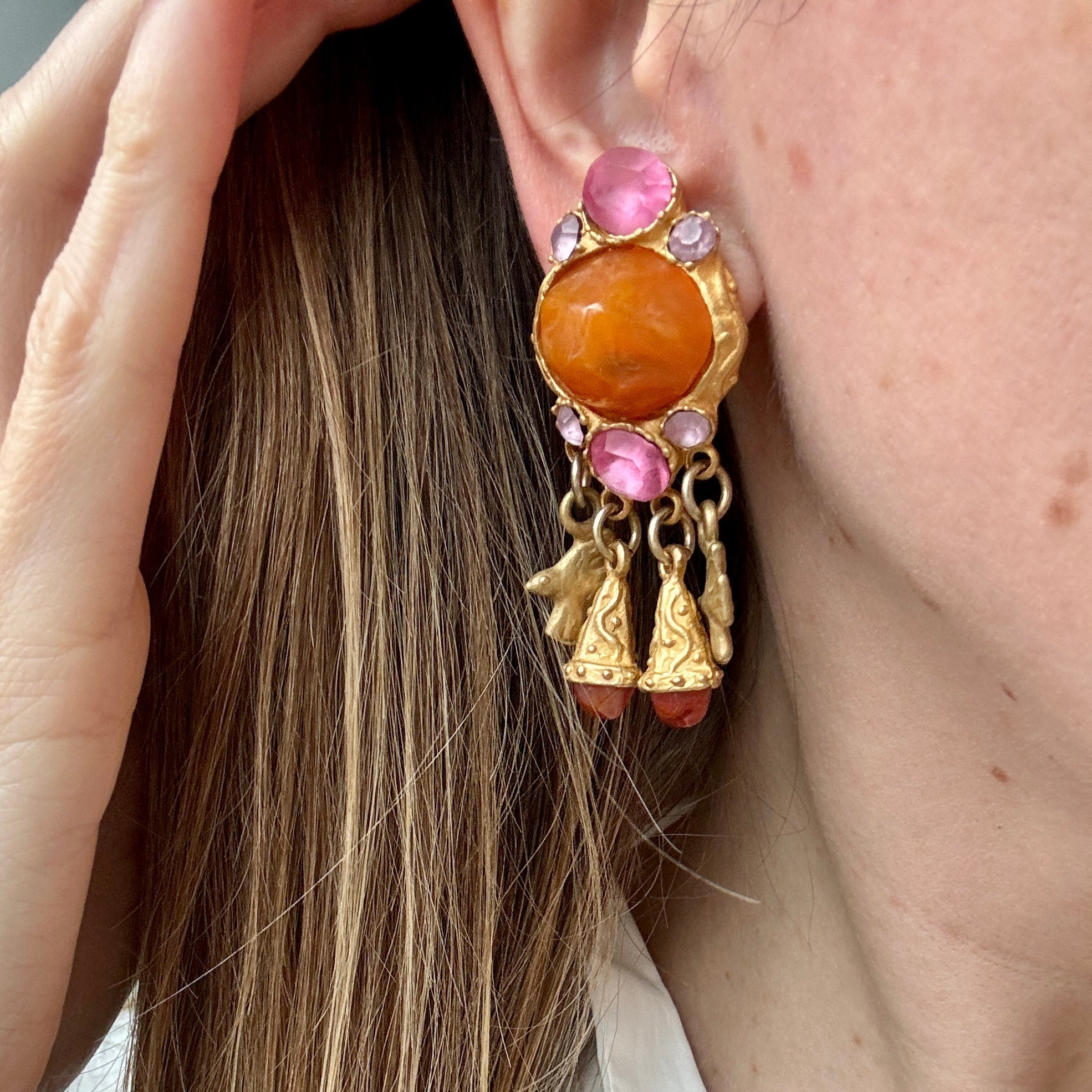 Vintage French Designer Satellite Bird Charm Earrings