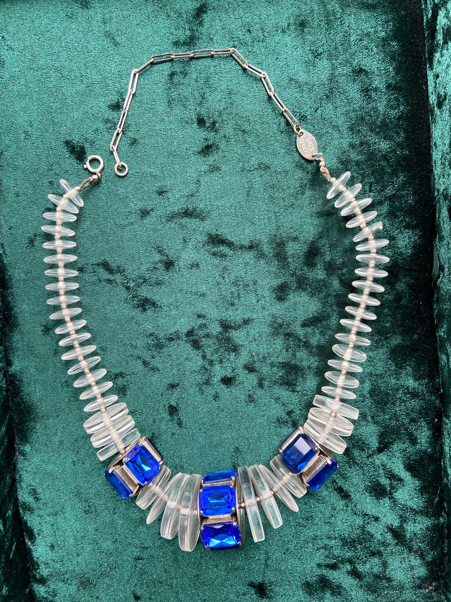 Rare Carlo Zini Huge Lucite Blue Jewel Statement Necklace
