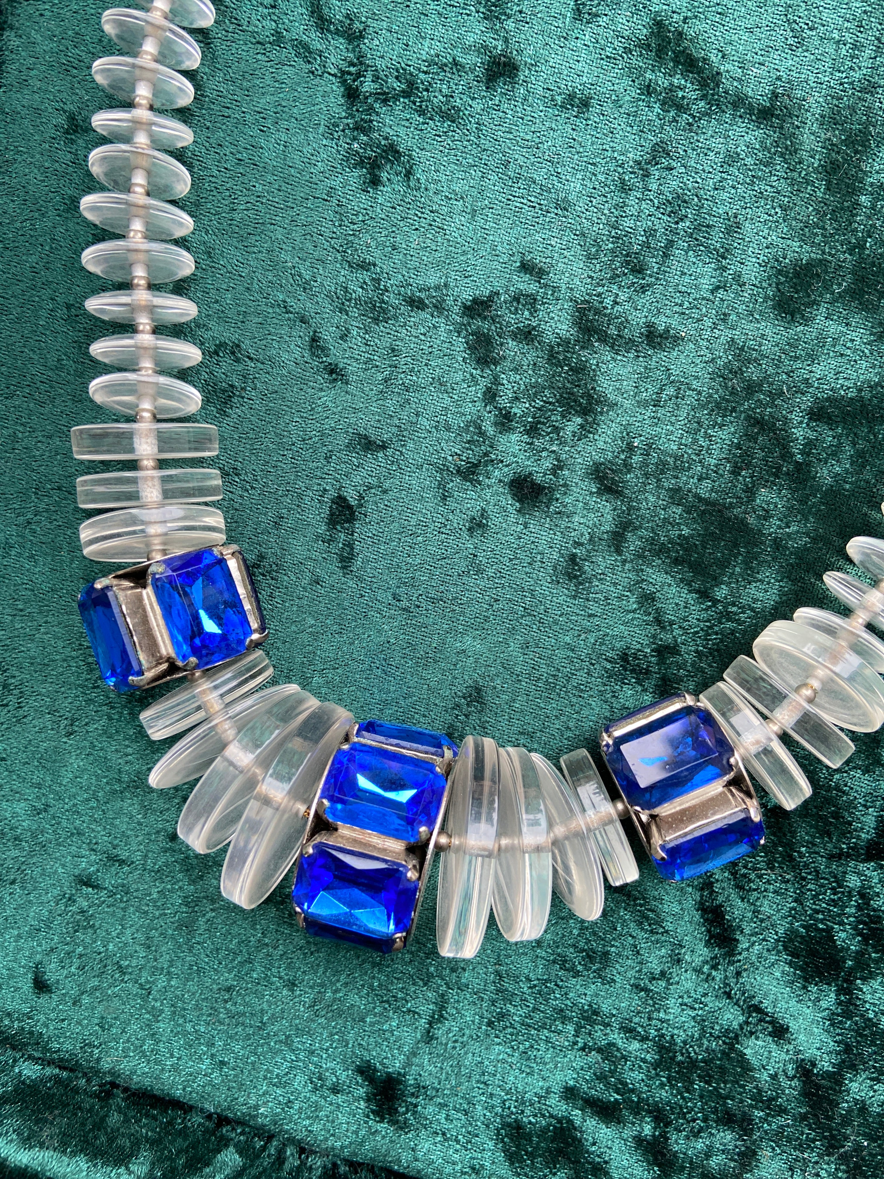 Designer Carlo Zini Lucite Blue Jewel Statement Necklace