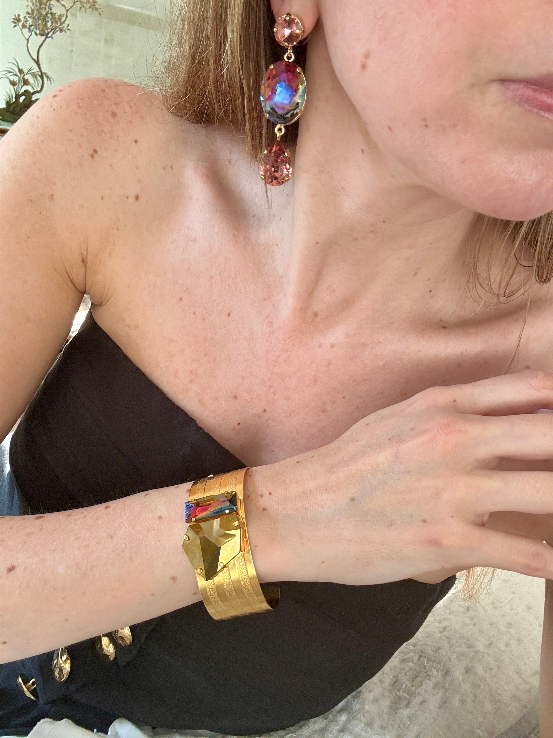 Jean Paul Gaultier Volcano + Lavender Crystal Drop Post Earrings